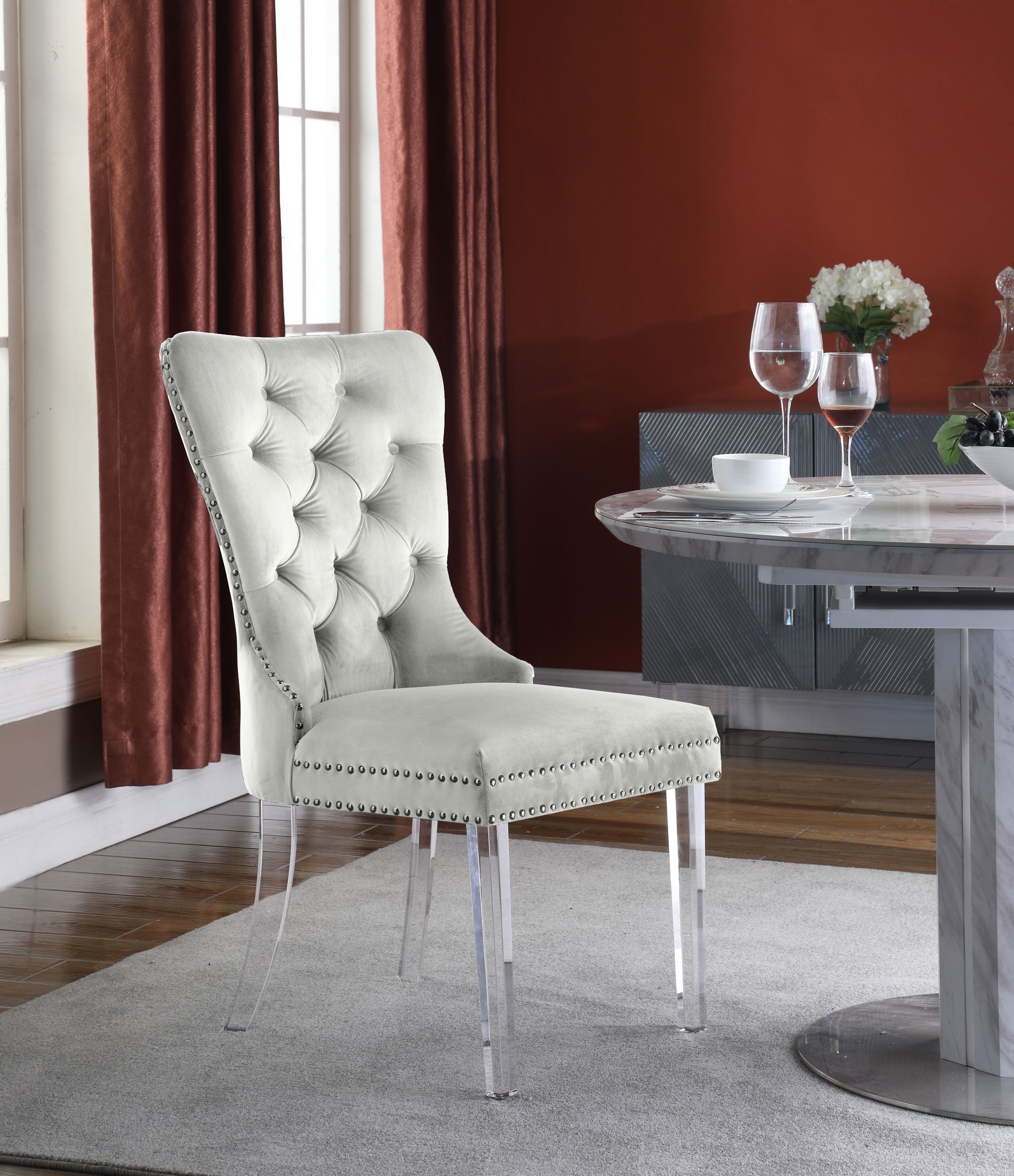 Miley Velvet Dining Chair with Acrylic Legs