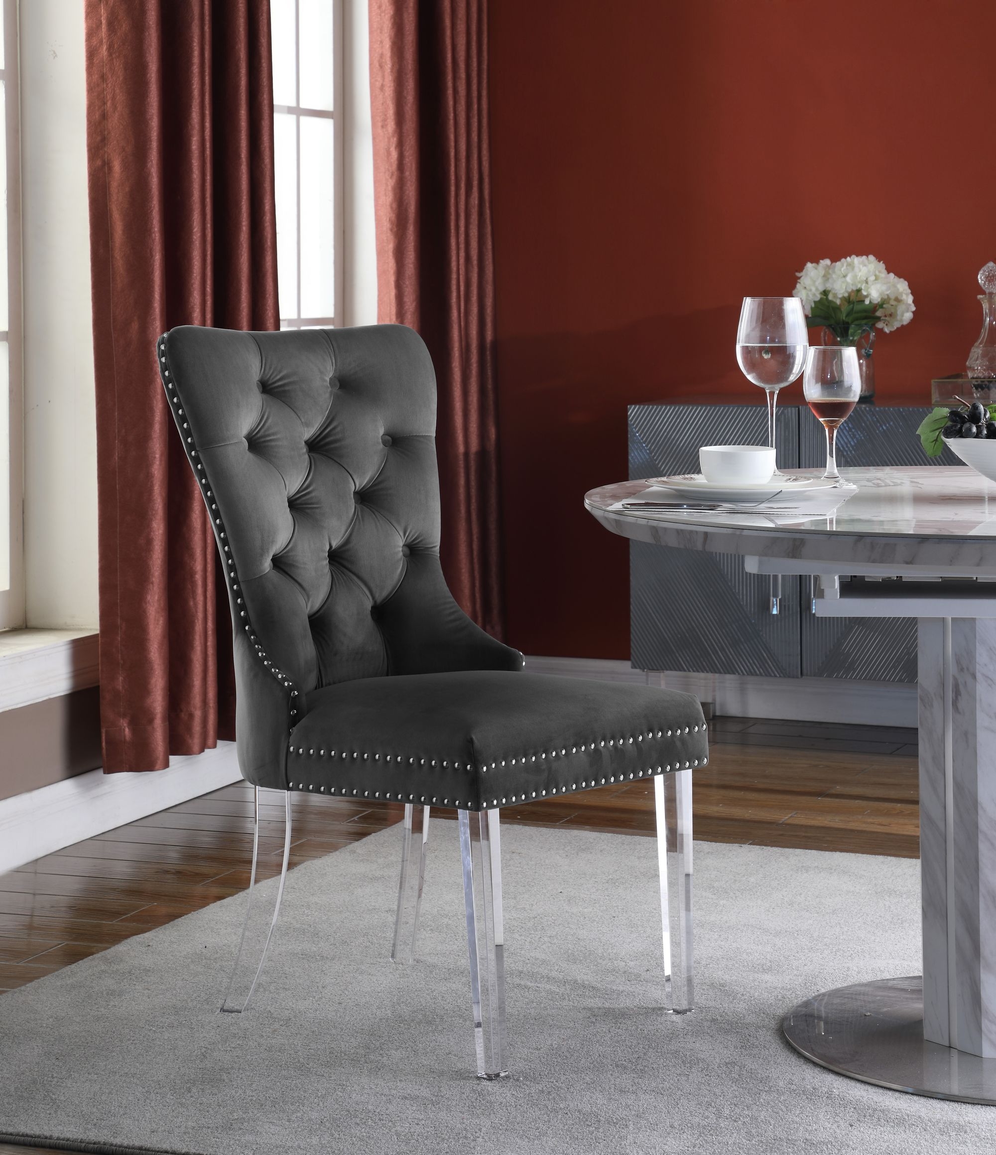 Miley Velvet Dining Chair with Acrylic Legs