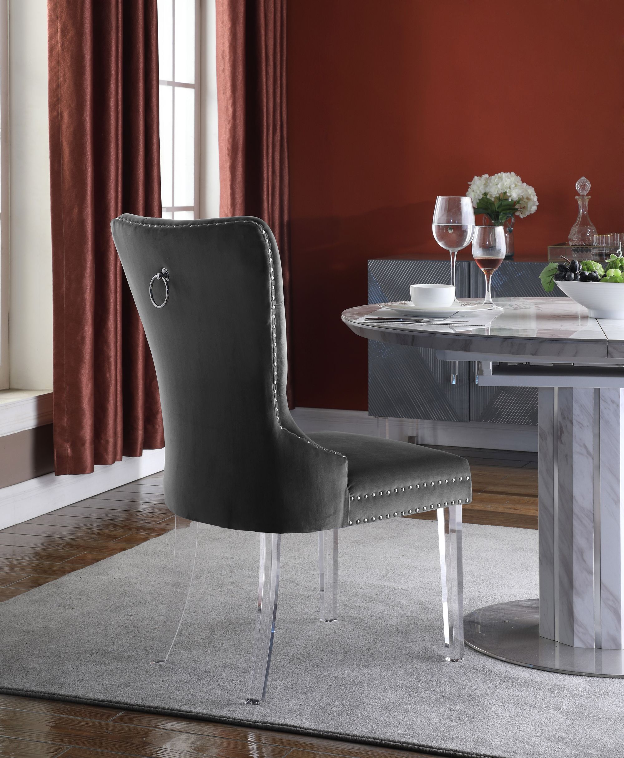 Miley Velvet Dining Chair with Acrylic Legs