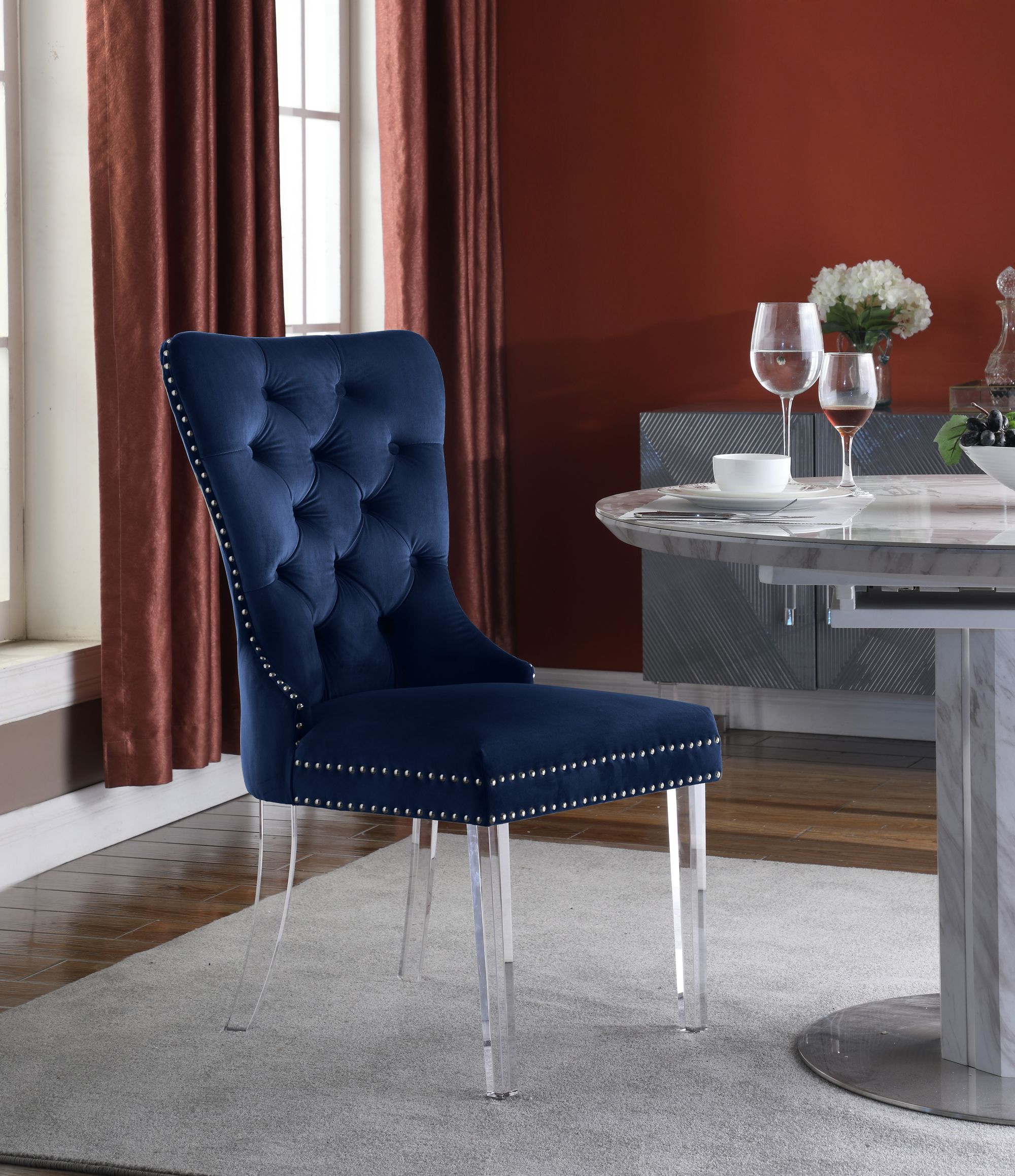 Miley Velvet Dining Chair with Acrylic Legs