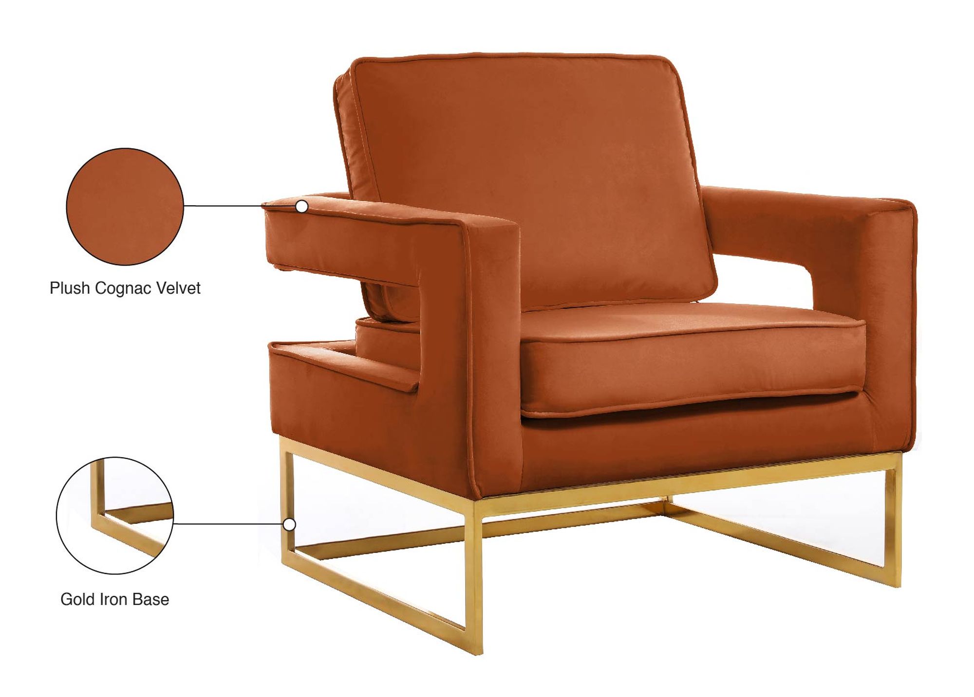 Noah Velvet Accent Chair with Gold Stainless Steel Base