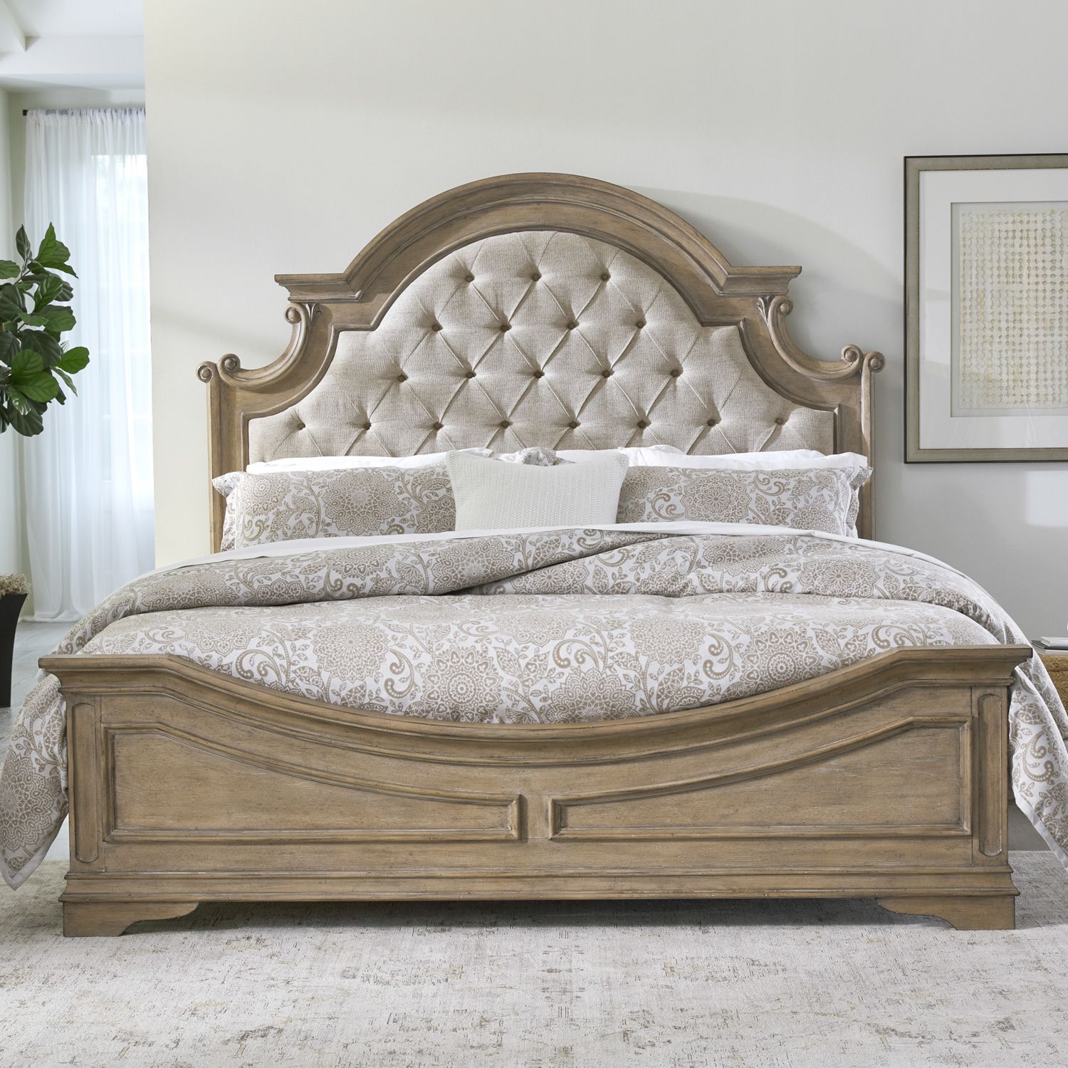 Magnolia Manor Tweed/Wood Upholstered California King Size Bed