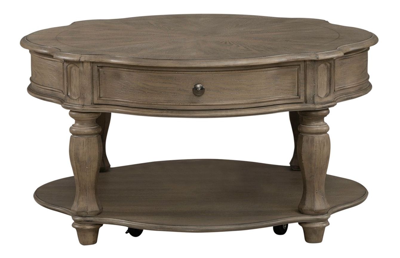 Magnolia Manor Round Wood Cocktail Table w/Drawer