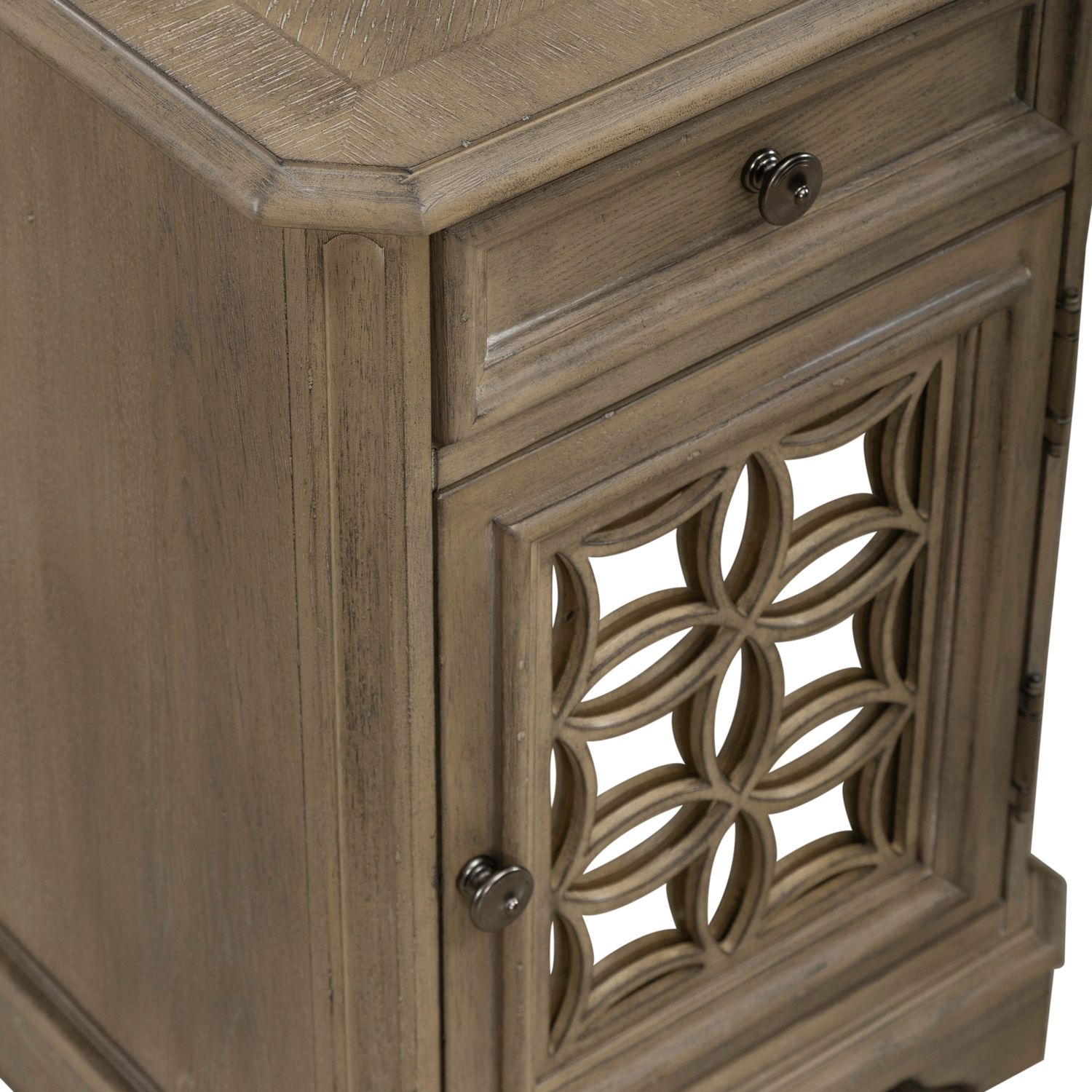 Magnolia Manor Rectangular Wood/Glass Chair Side Table w/Drawer & Door