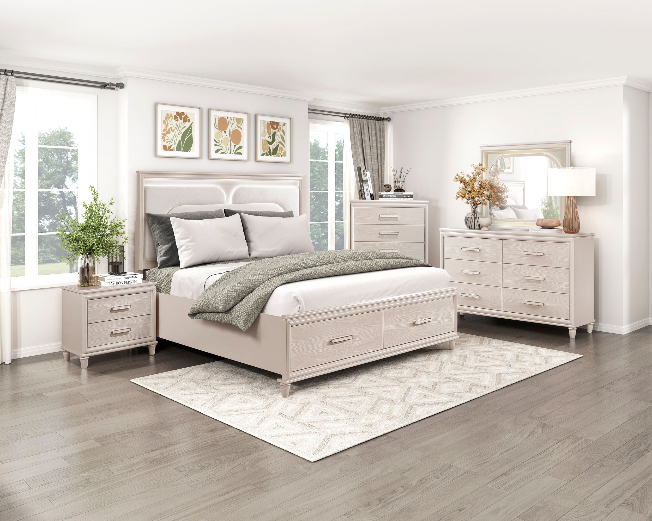 Montrose Chenille/Wood California King Storage Platform Bed with LED Lighting