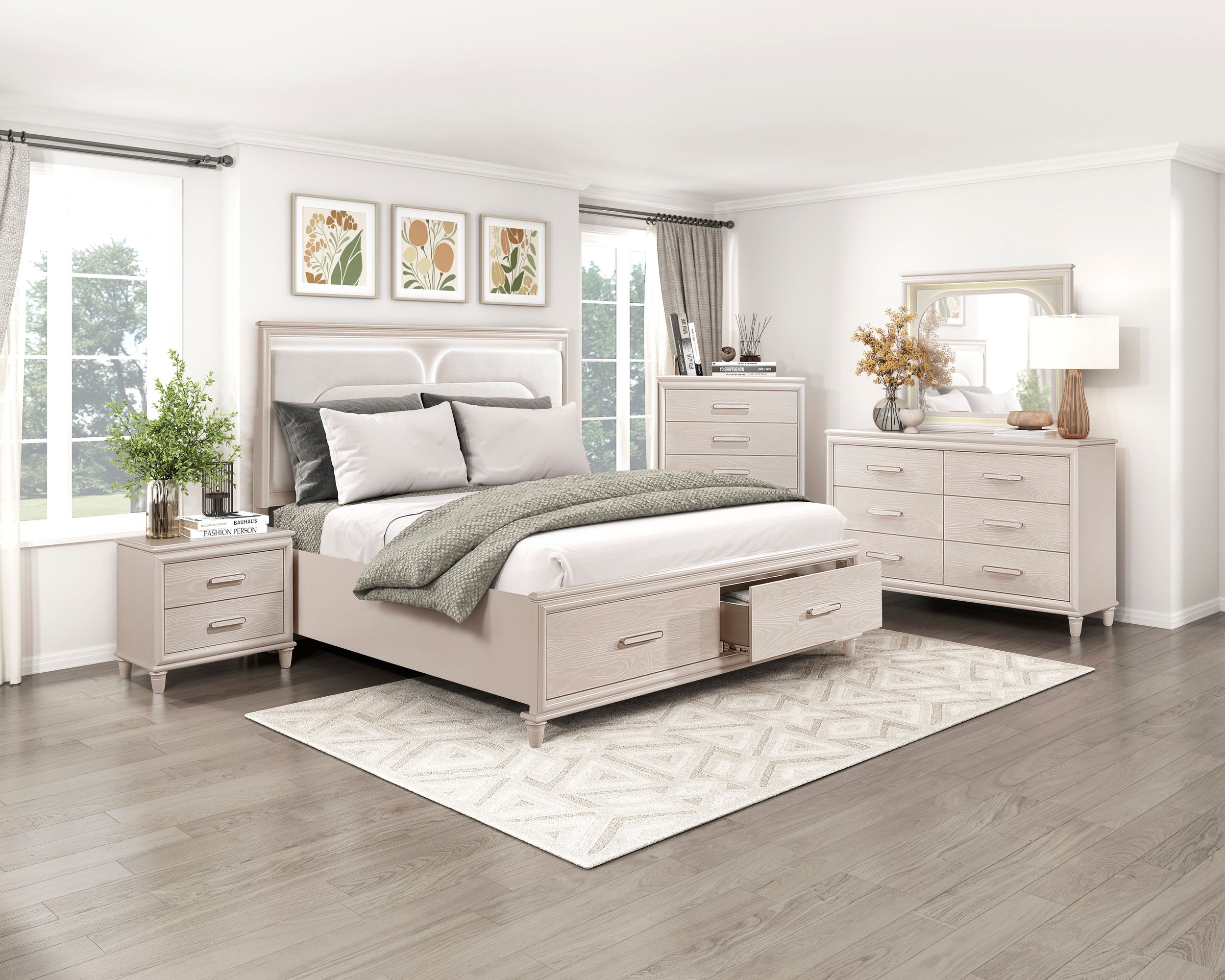 Montrose Chenille/Wood Storage Platform Bed with LED Lighting