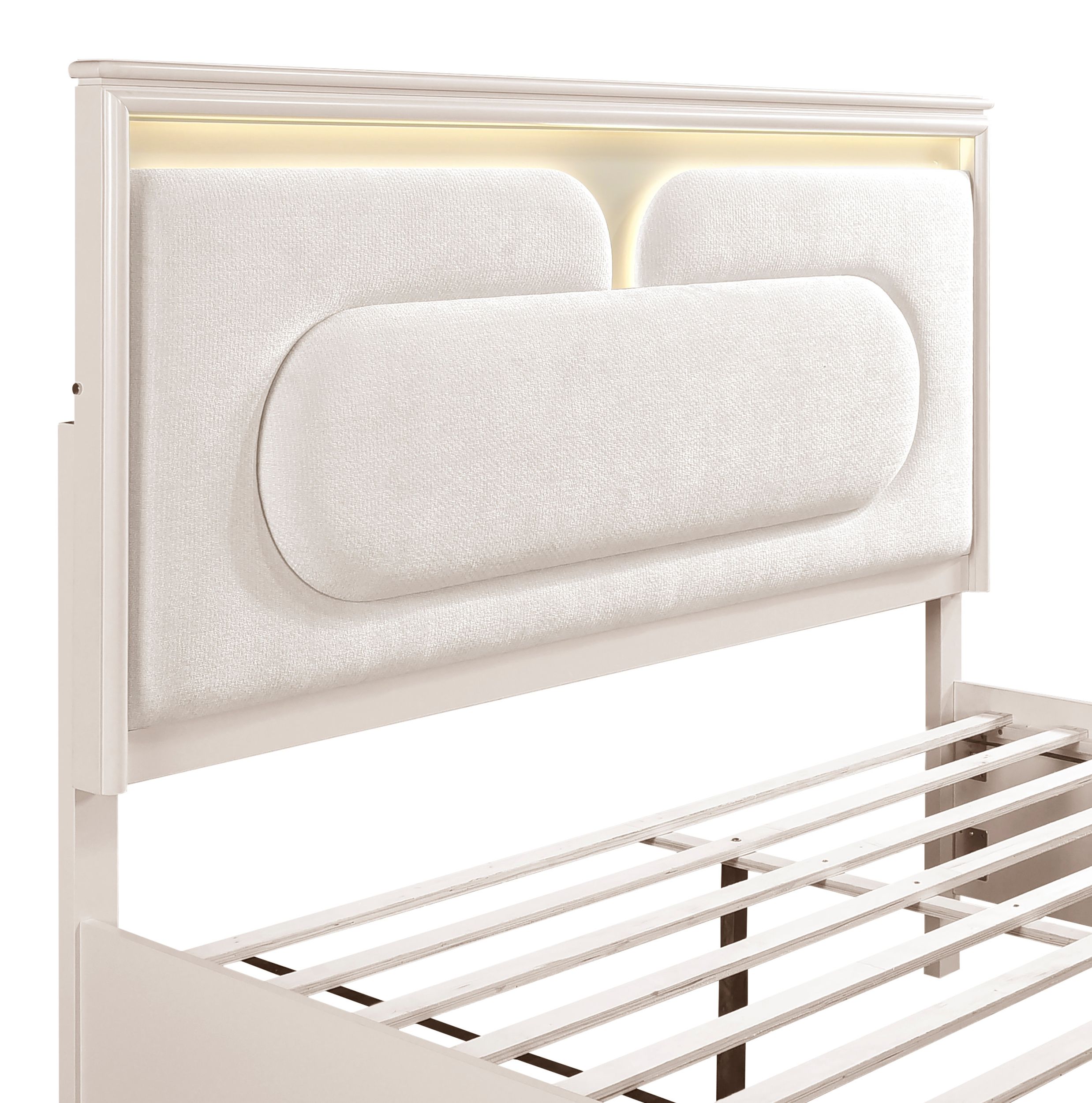 Montrose Chenille/Wood Eastern King Storage Platform Bed with LED Lighting