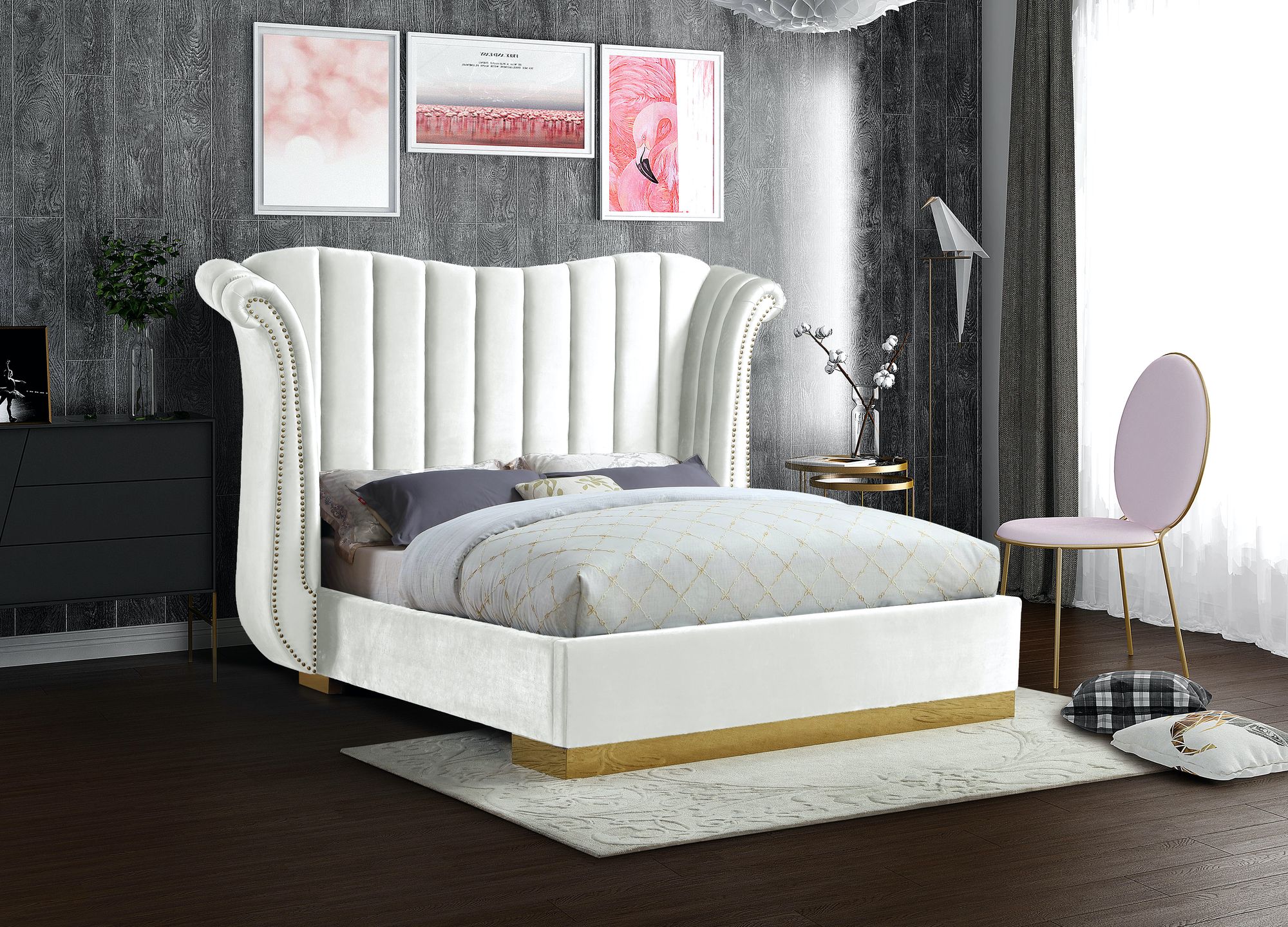 Flora Velvet Queen Size Bed