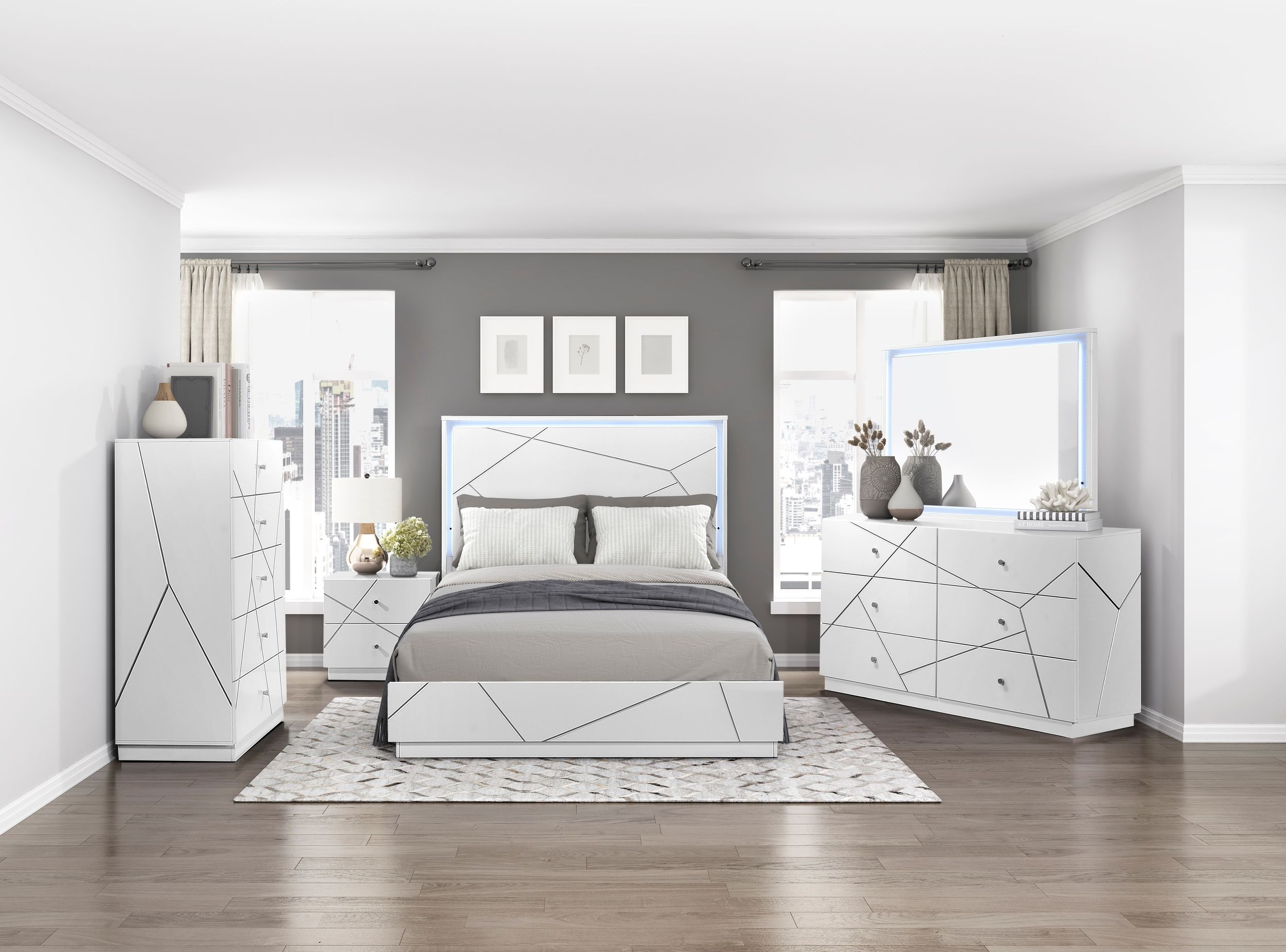 Orlo Wood California King Panel Bed with LED Lighting