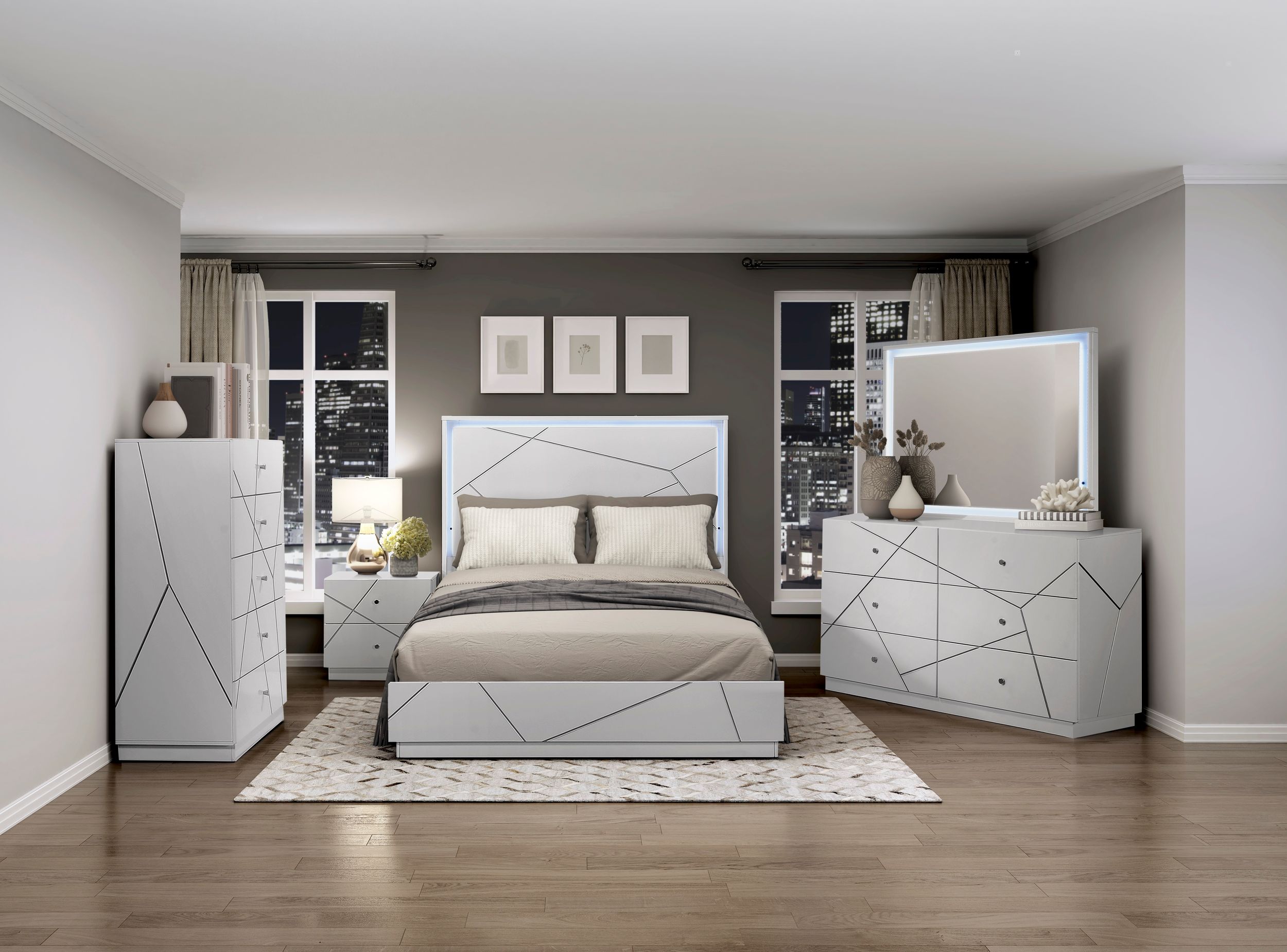 Orlo Wood California King Panel Bed with LED Lighting