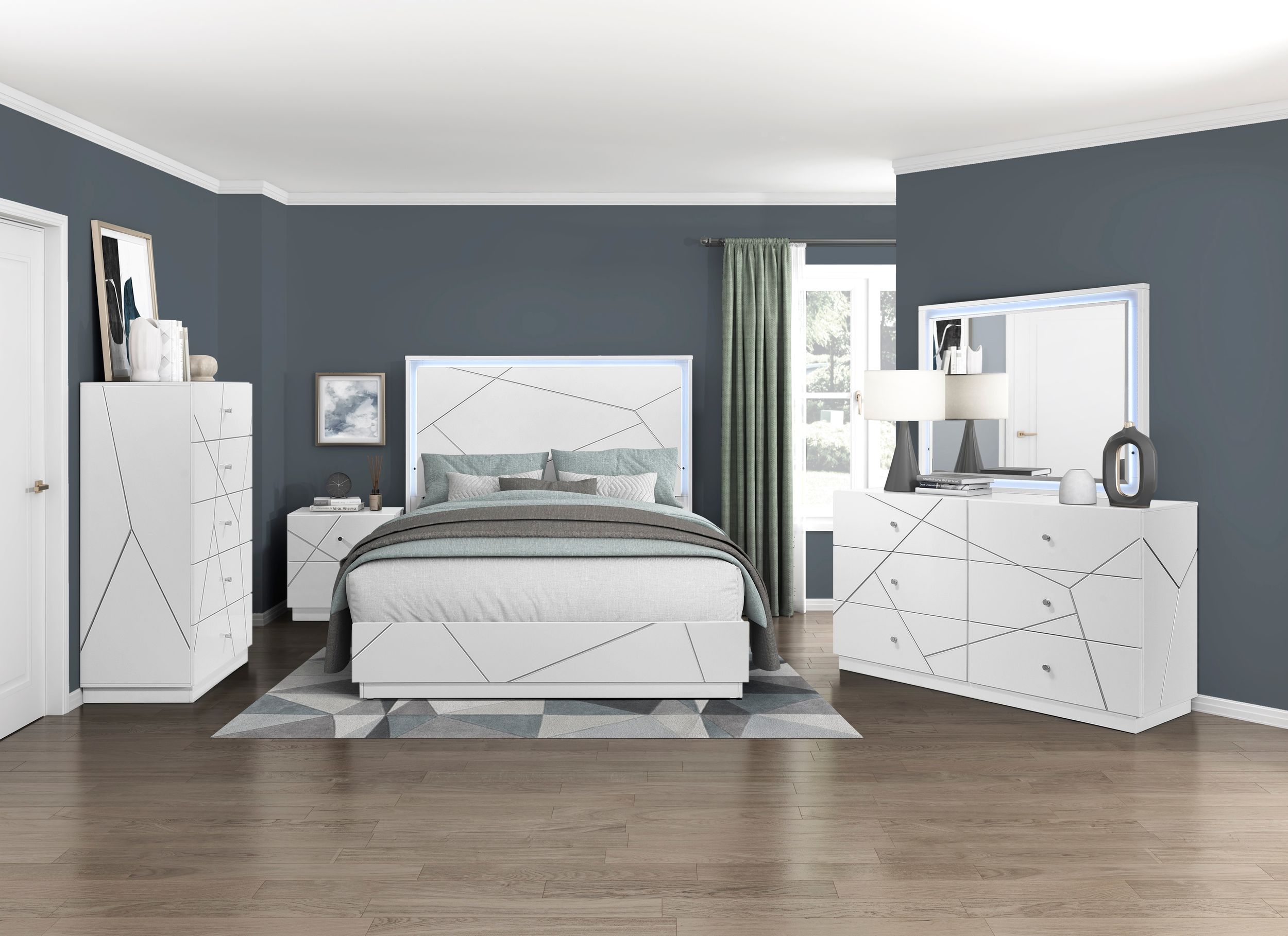 Orlo Wood California King Panel Bed with LED Lighting