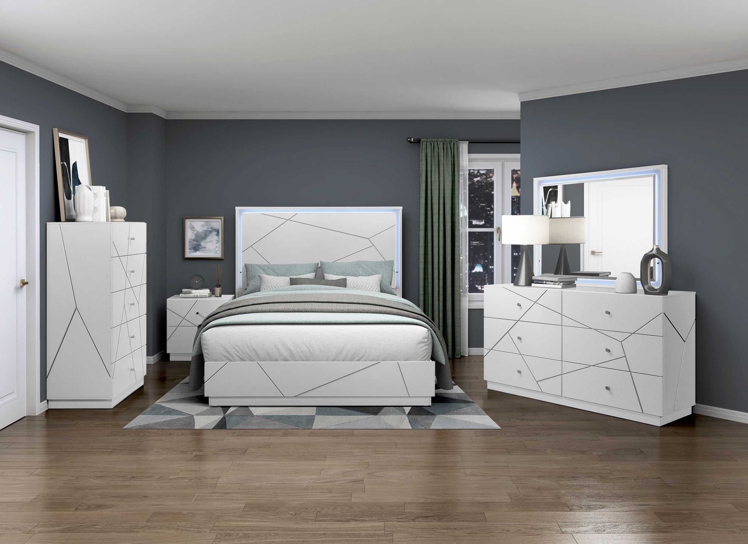 Orlo Wood California King Panel Bed with LED Lighting