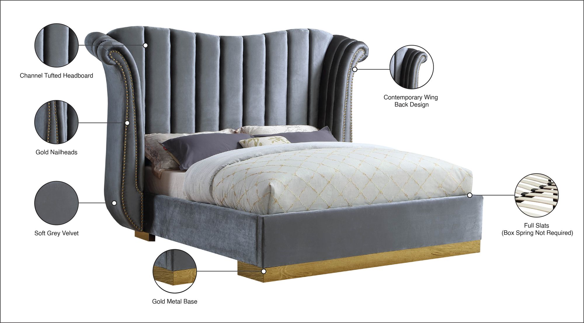 Flora Velvet Queen Size Bed