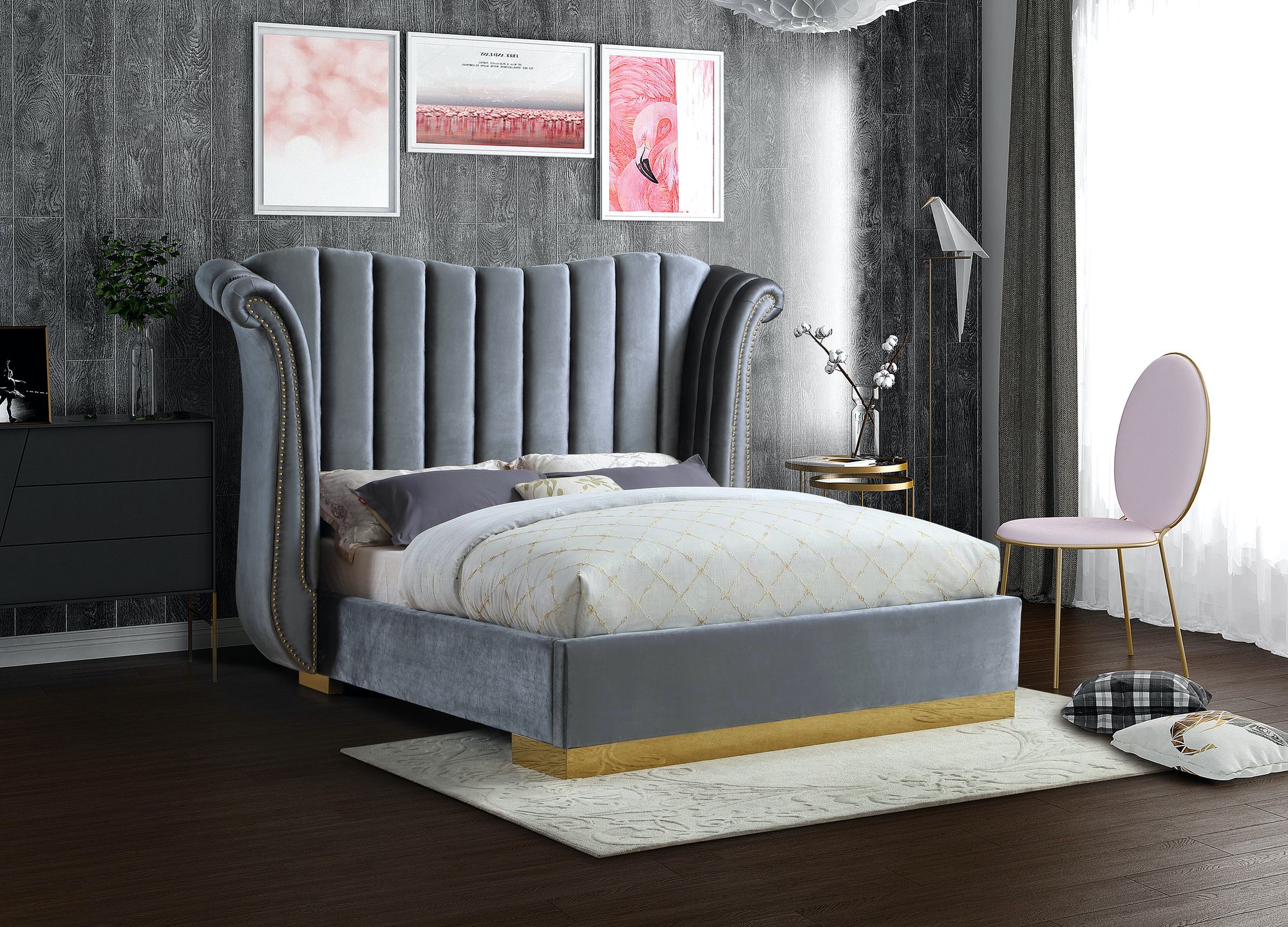 Flora Velvet King Size Bed