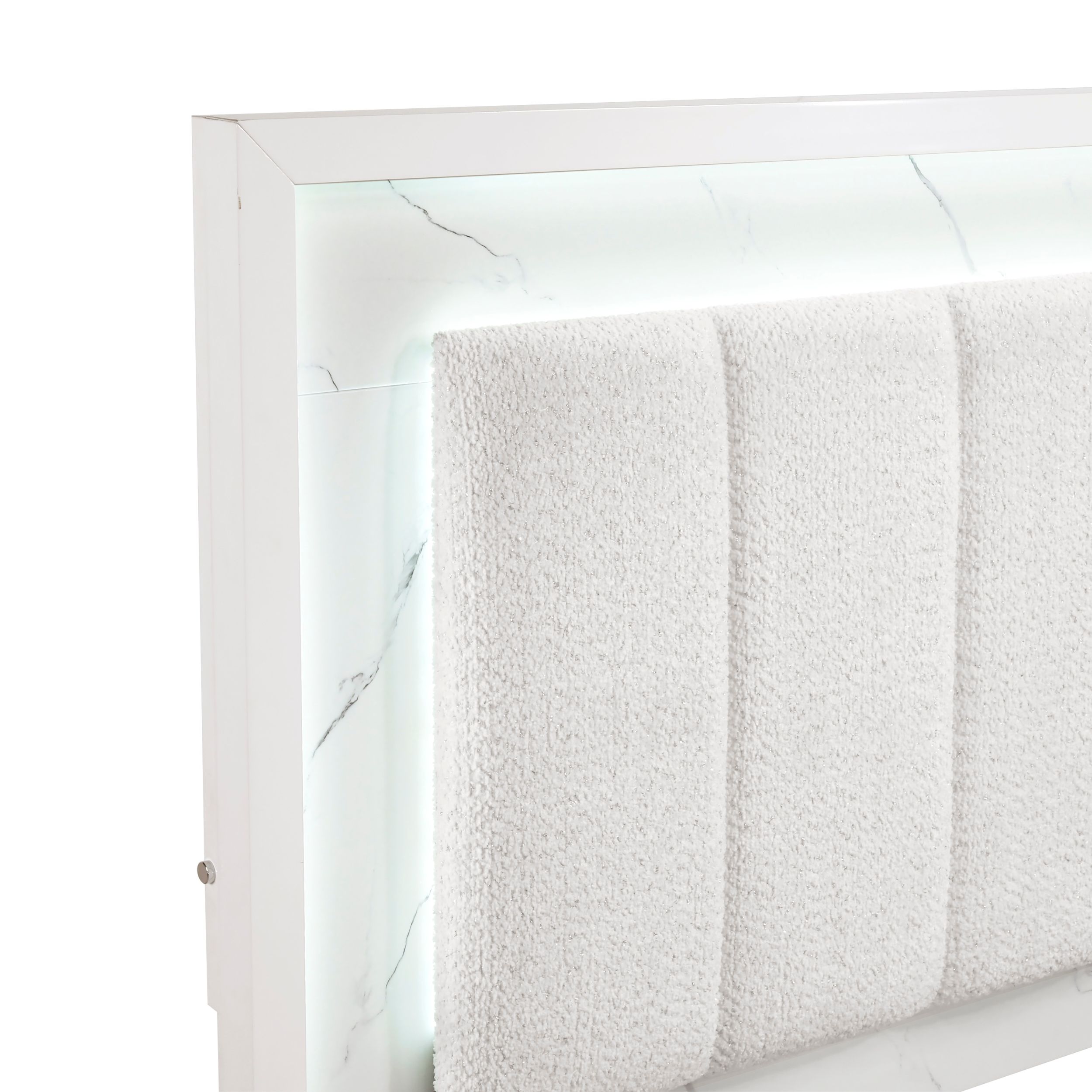 Ripple Chenille/Faux Marble/Wood Panel Bedroom with LED Lighting