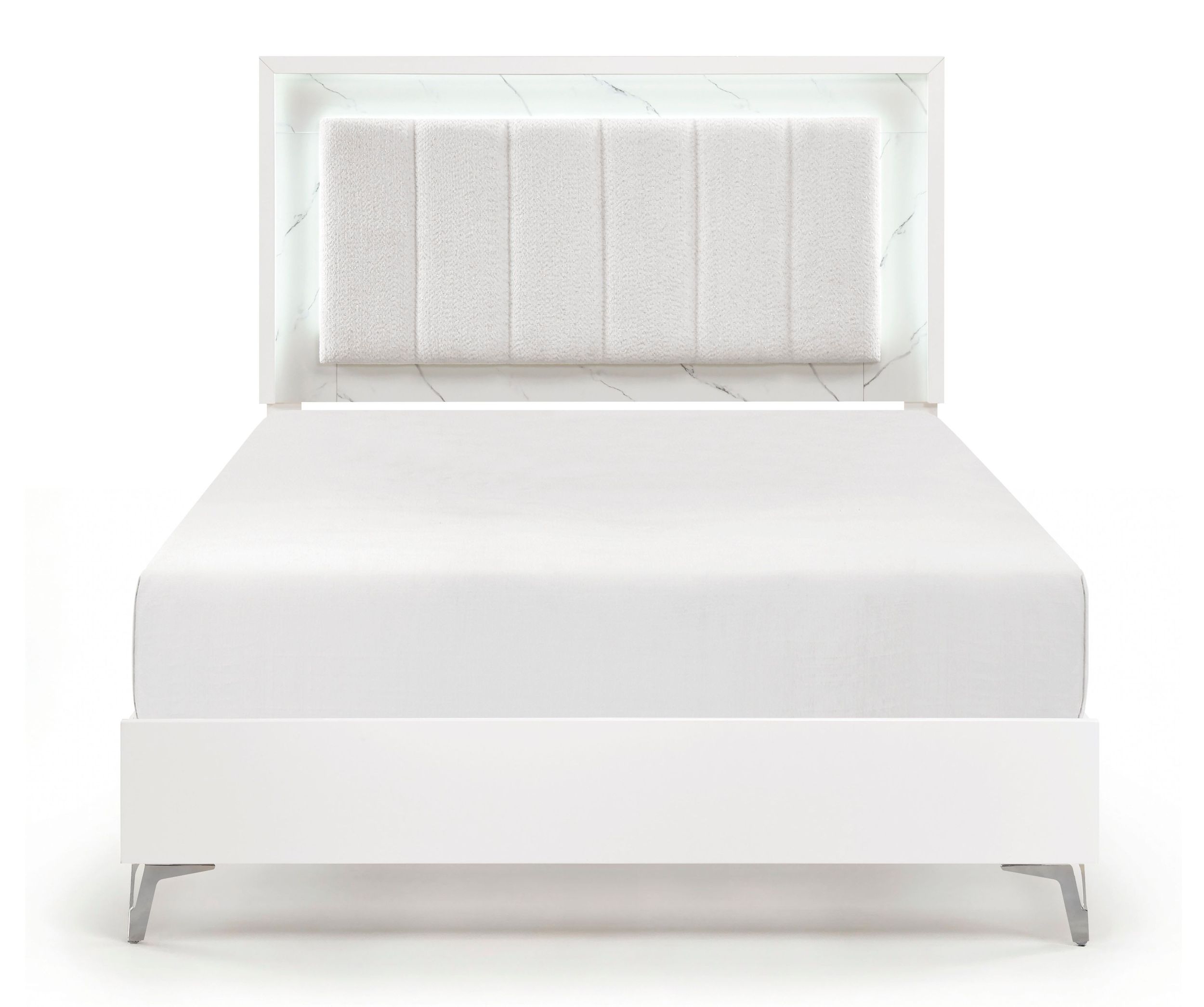 Ripple Chenille/Faux Marble/Wood Queen Panel Bed with LED Lighting