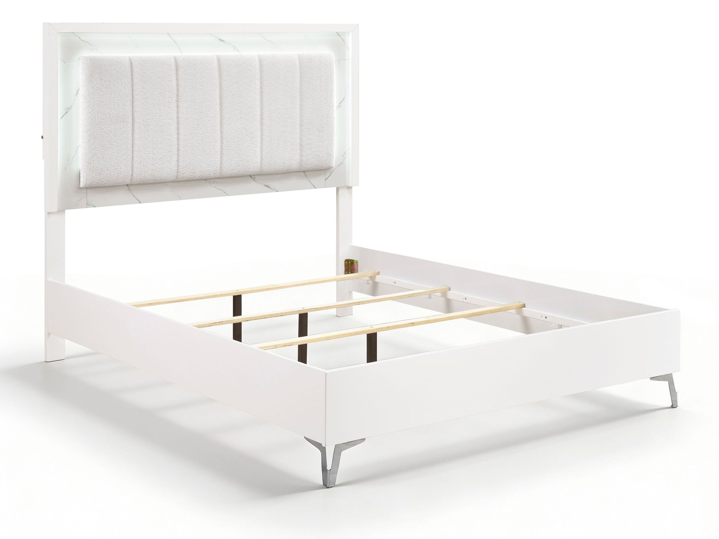 Ripple Chenille/Faux Marble/Wood California King Panel Bed with LED Lighting