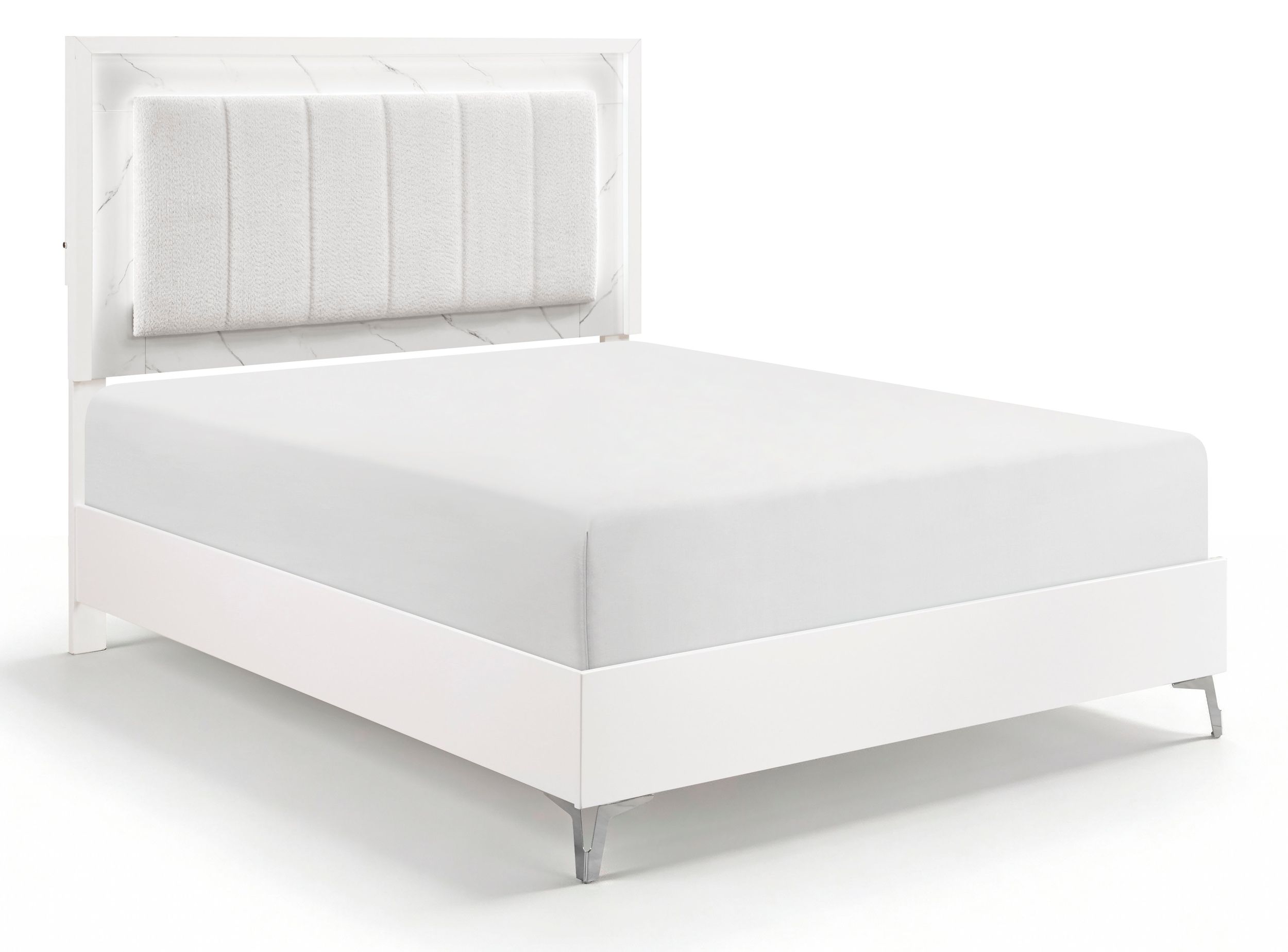 Ripple Chenille/Faux Marble/Wood California King Panel Bed with LED Lighting