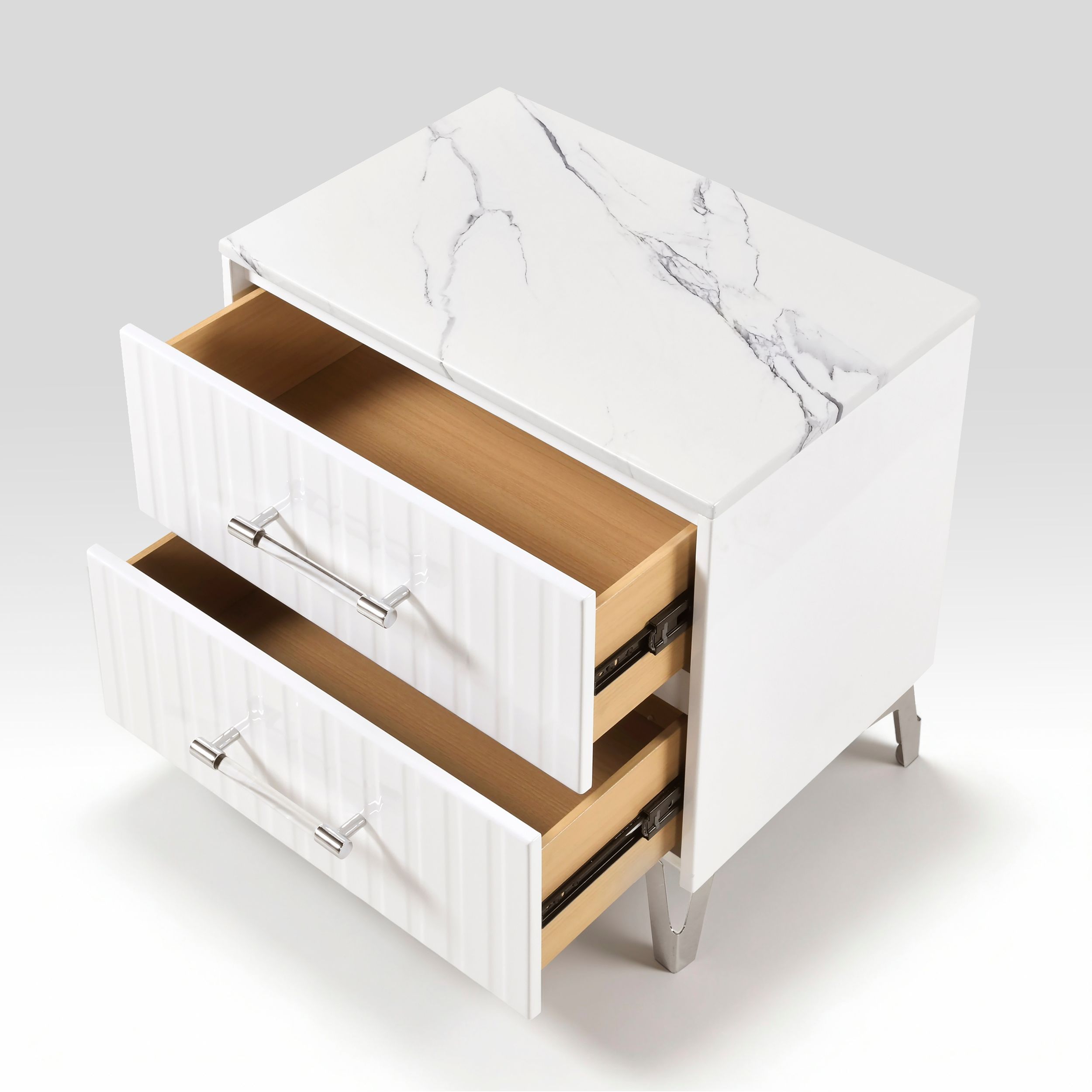 Ripple Chenille/Faux Marble/Wood Panel Bedroom with LED Lighting