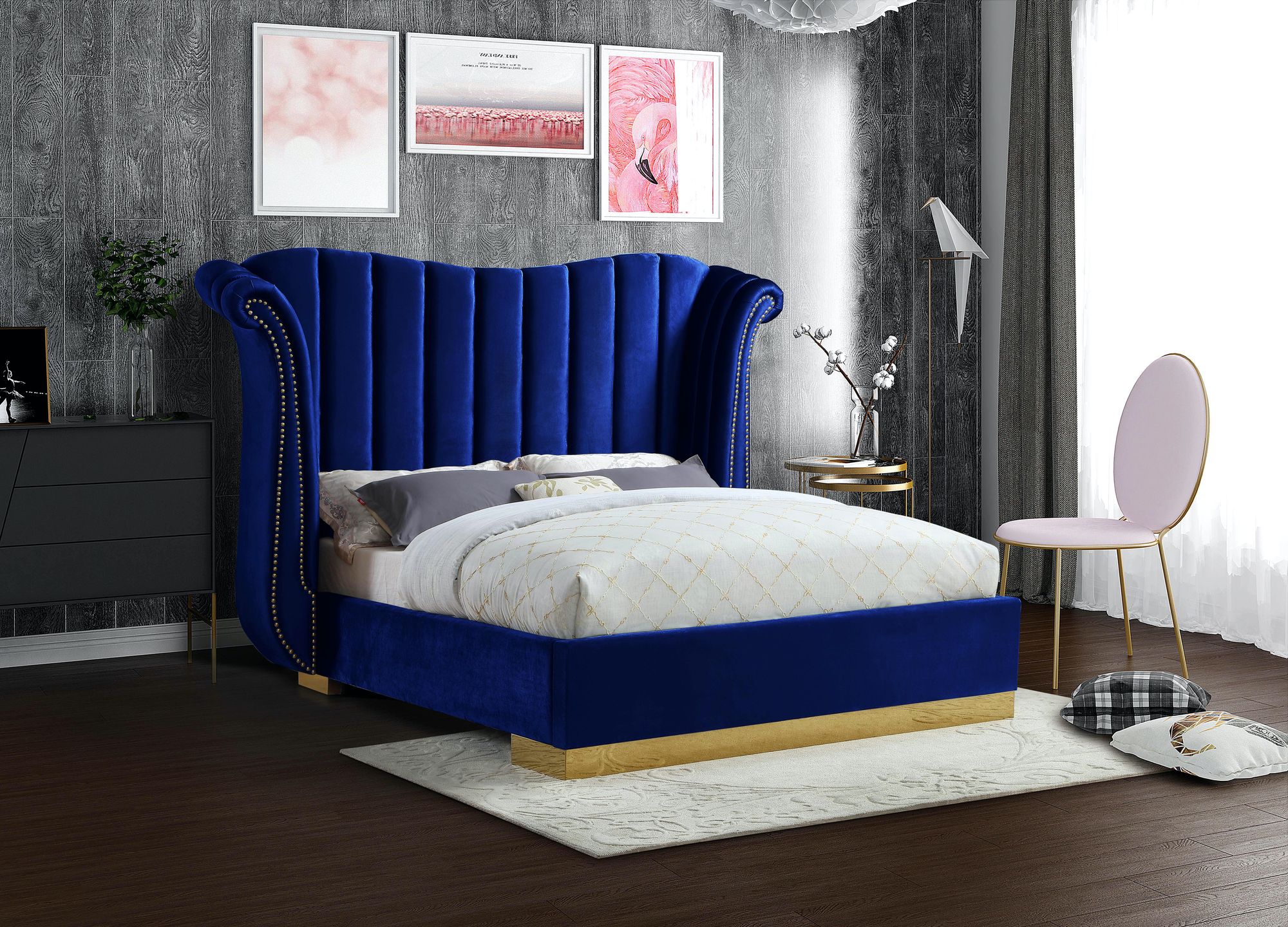 Flora Velvet King Size Bed