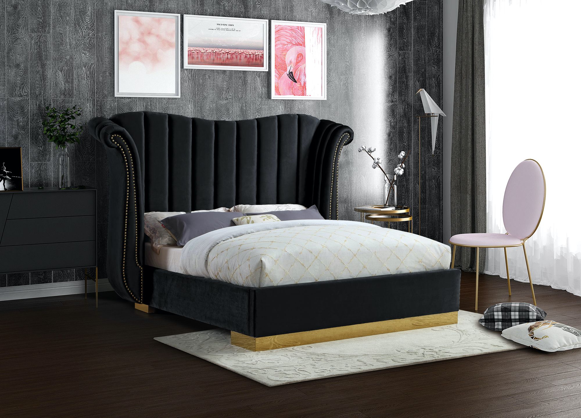 Flora Velvet Queen Size Bed