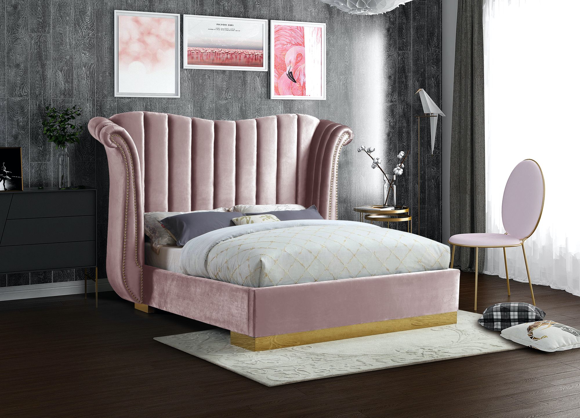 Flora Velvet King Size Bed