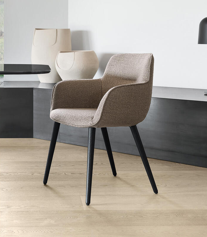 Cocoon Fabric/Wood Customizable Upholstered Dining Armchair