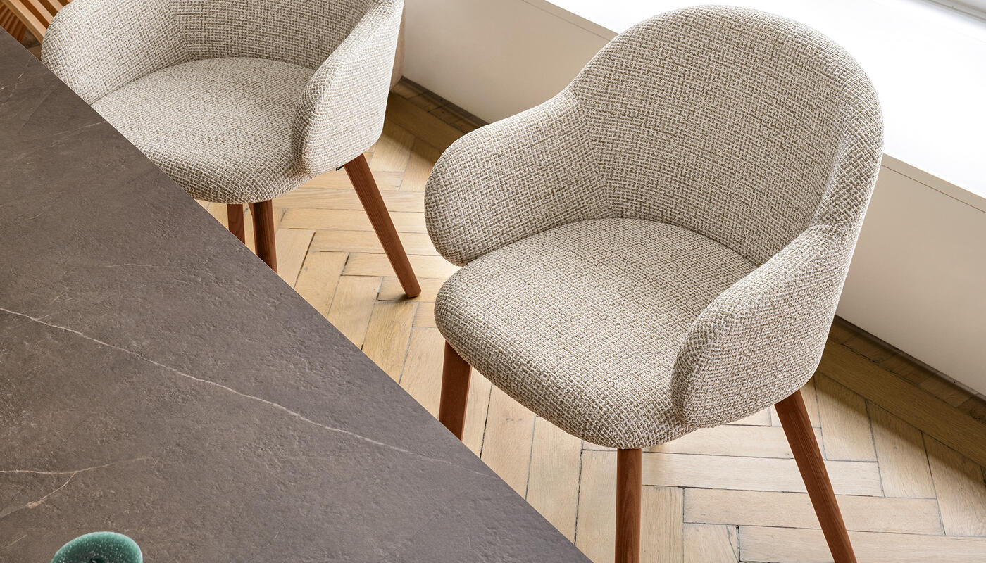 Holly Fab Bouclé Fabric/Wood Dining Armchair
