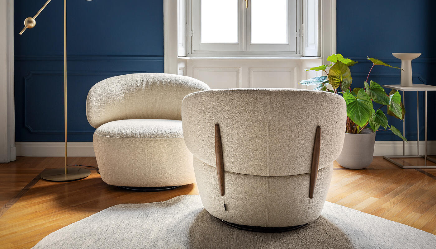 Mara Plush/Wood Armchair w/Swivel Base