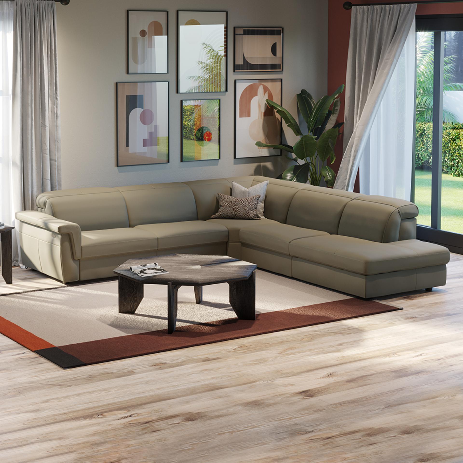 Curioso Fabric/Leather L-Shape Sectional Sofa w/ Recliners & Small Chaise
