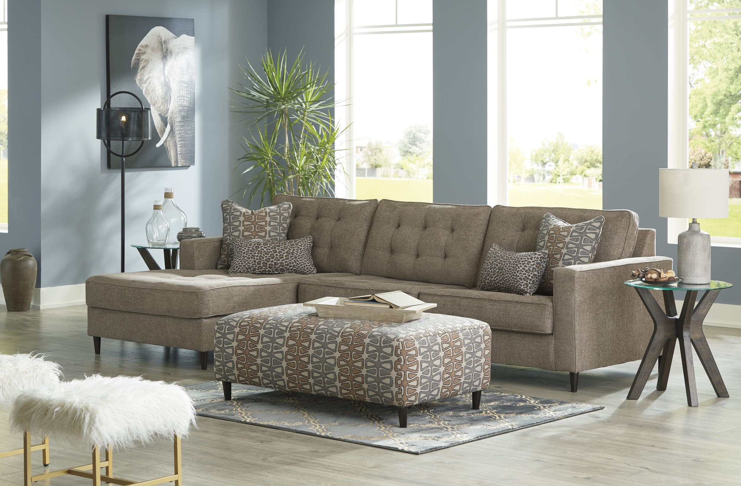 Flintshire 2-Piece Polyester L-Shaped Sectional Sofa w/Left Arm Chaise Facing