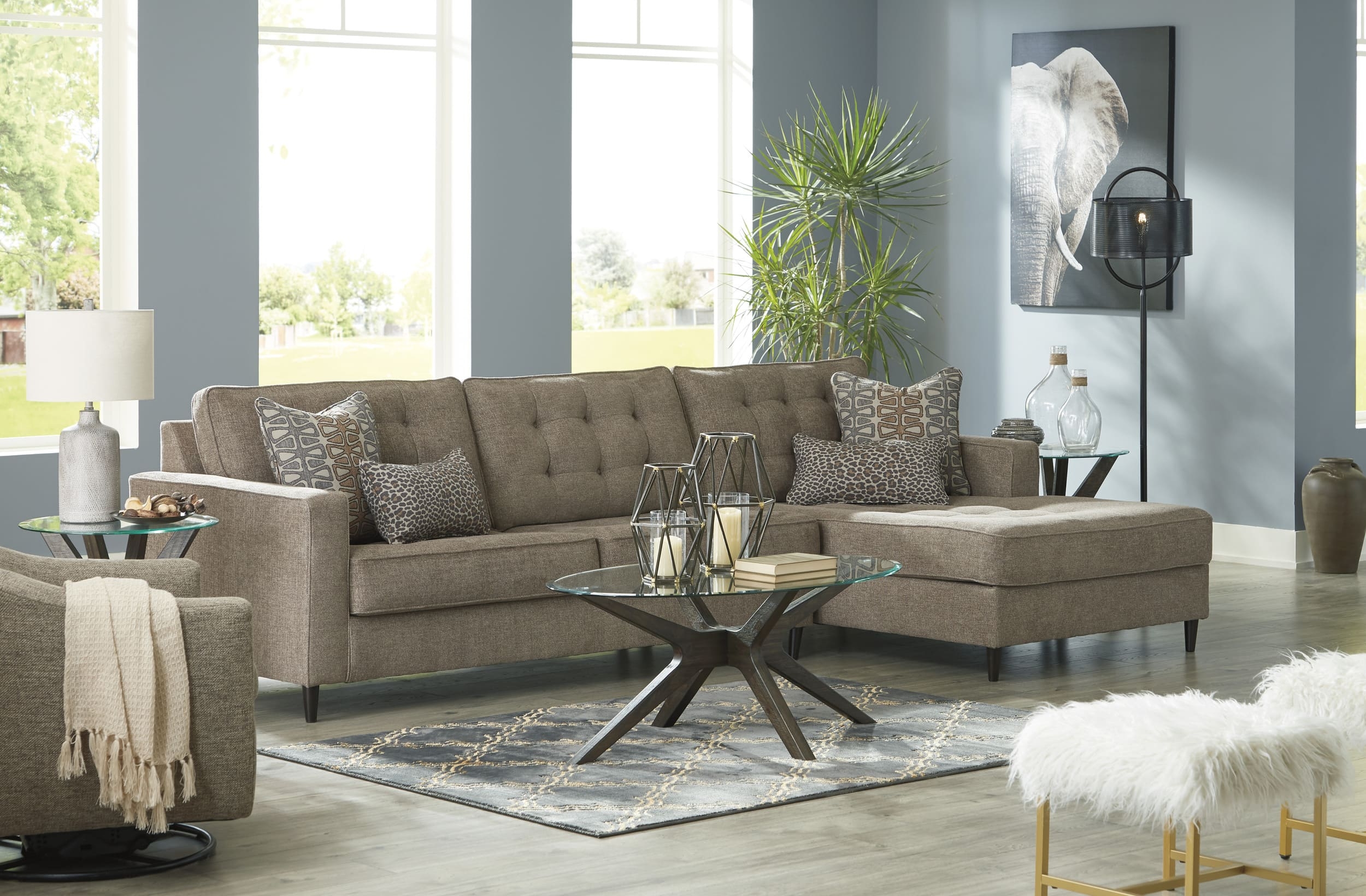 Flintshire 2-Piece Polyester L-Shaped Sectional Sofa w/Right Arm Chaise Facing