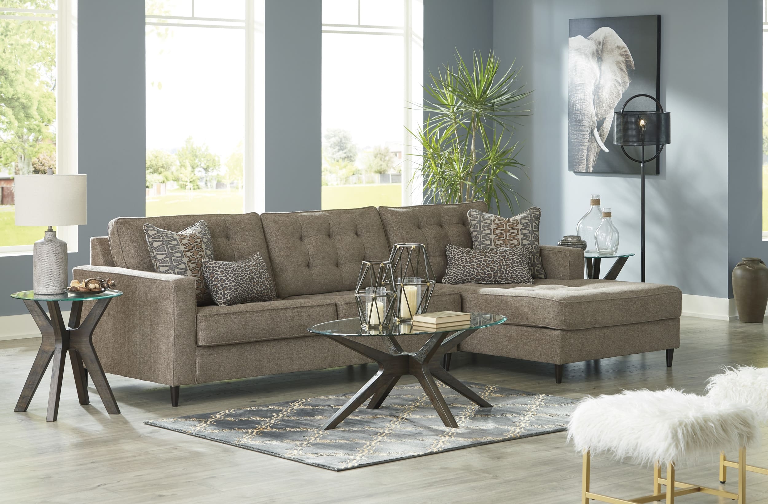 Flintshire 2-Piece Polyester L-Shaped Sectional Sofa w/Right Arm Chaise Facing