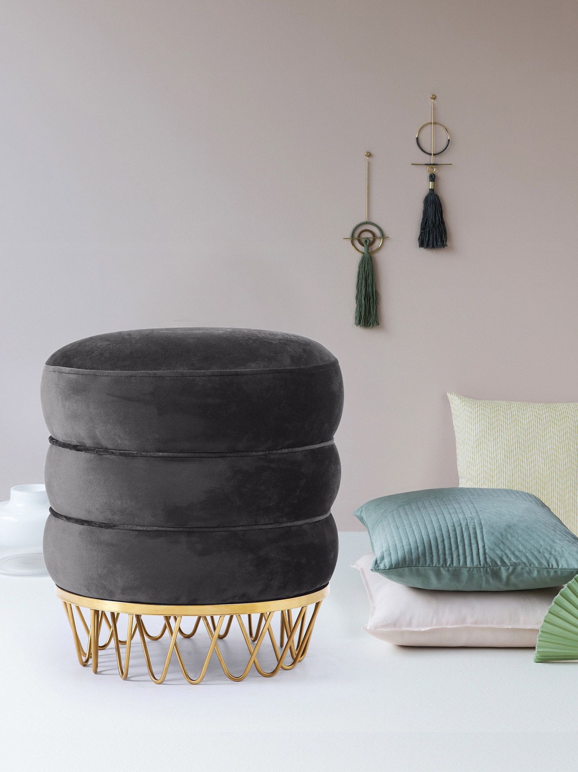 Revolve Velvet Ottoman/Stool