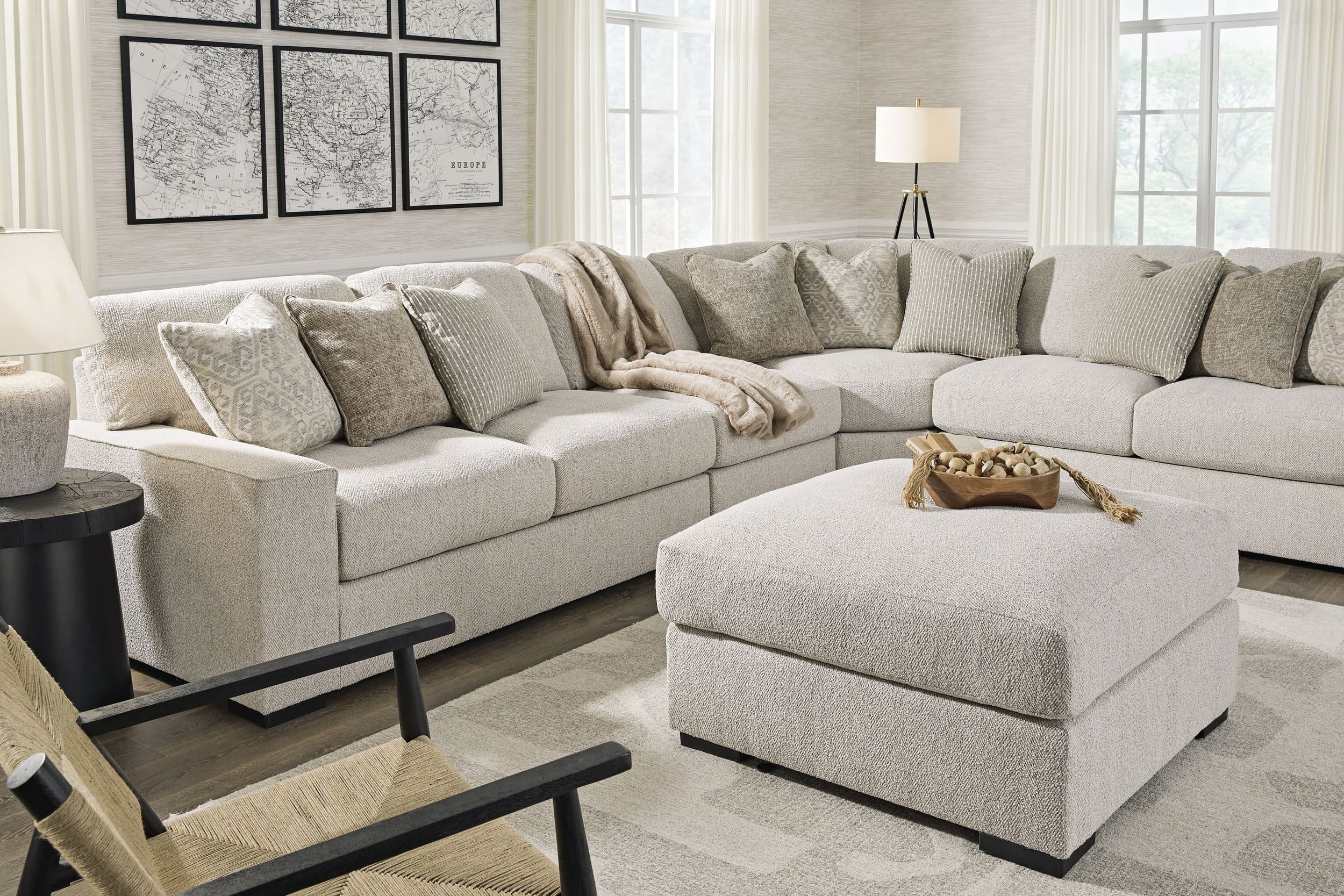 Ballyton 36" Square Oversized Accent Ottoman - Sand Beige Polyester