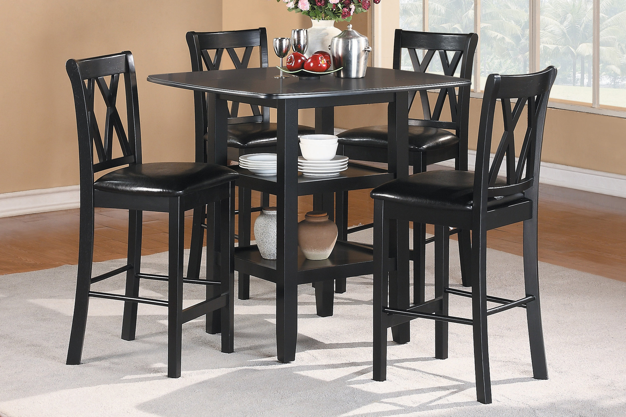 Norman Wood/Faux Leather 5-Piece Pack Counter Height Set