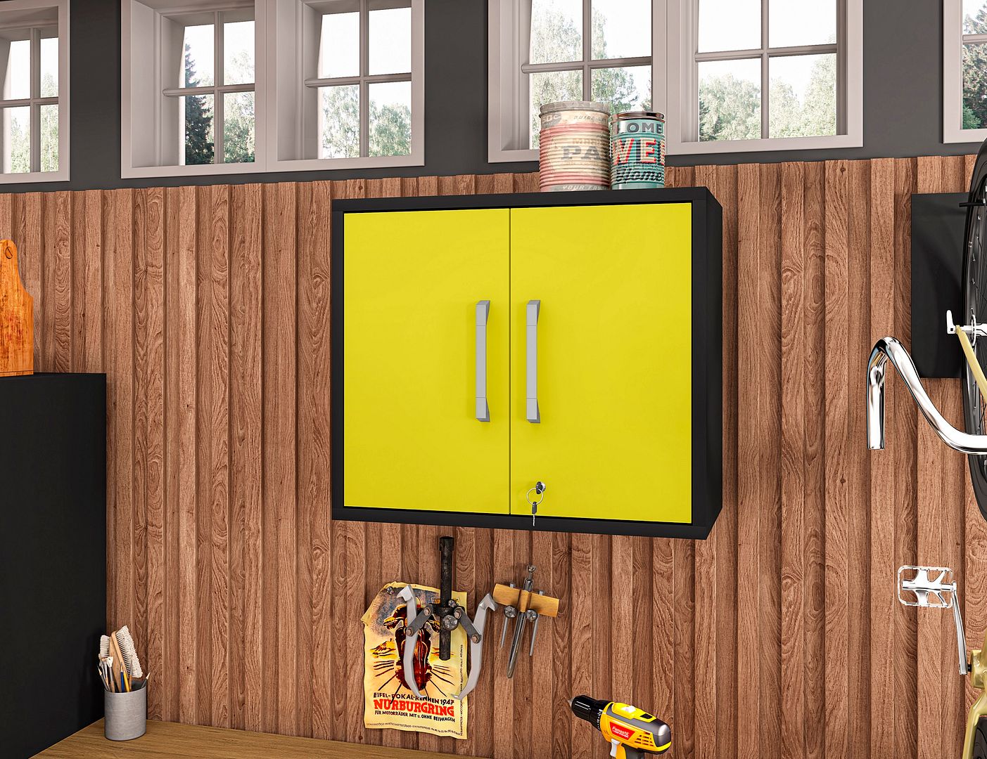 Eiffel Floating Garage Storage Cabinet w/Lock & Key