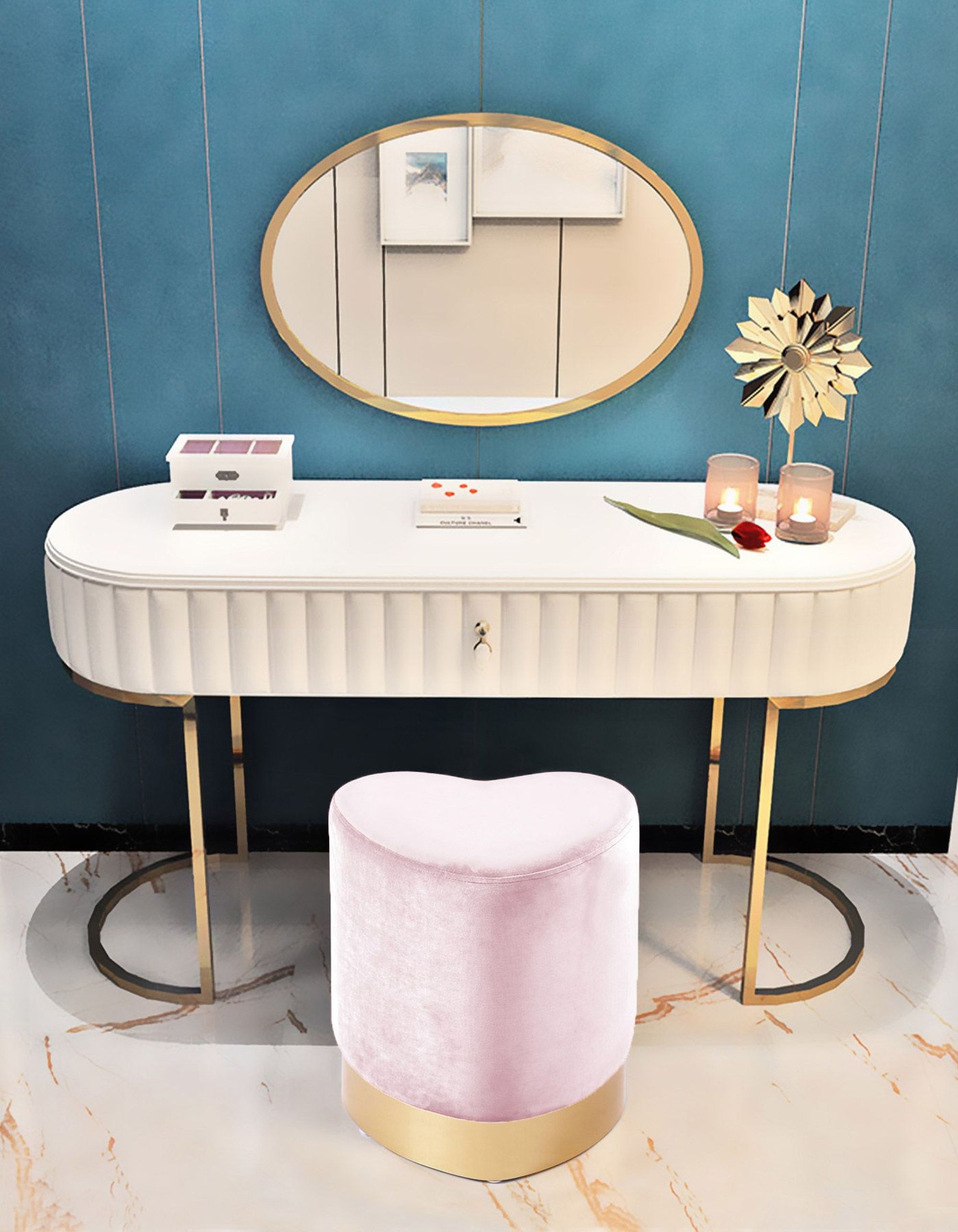 Heart Velvet Ottoman/Stool