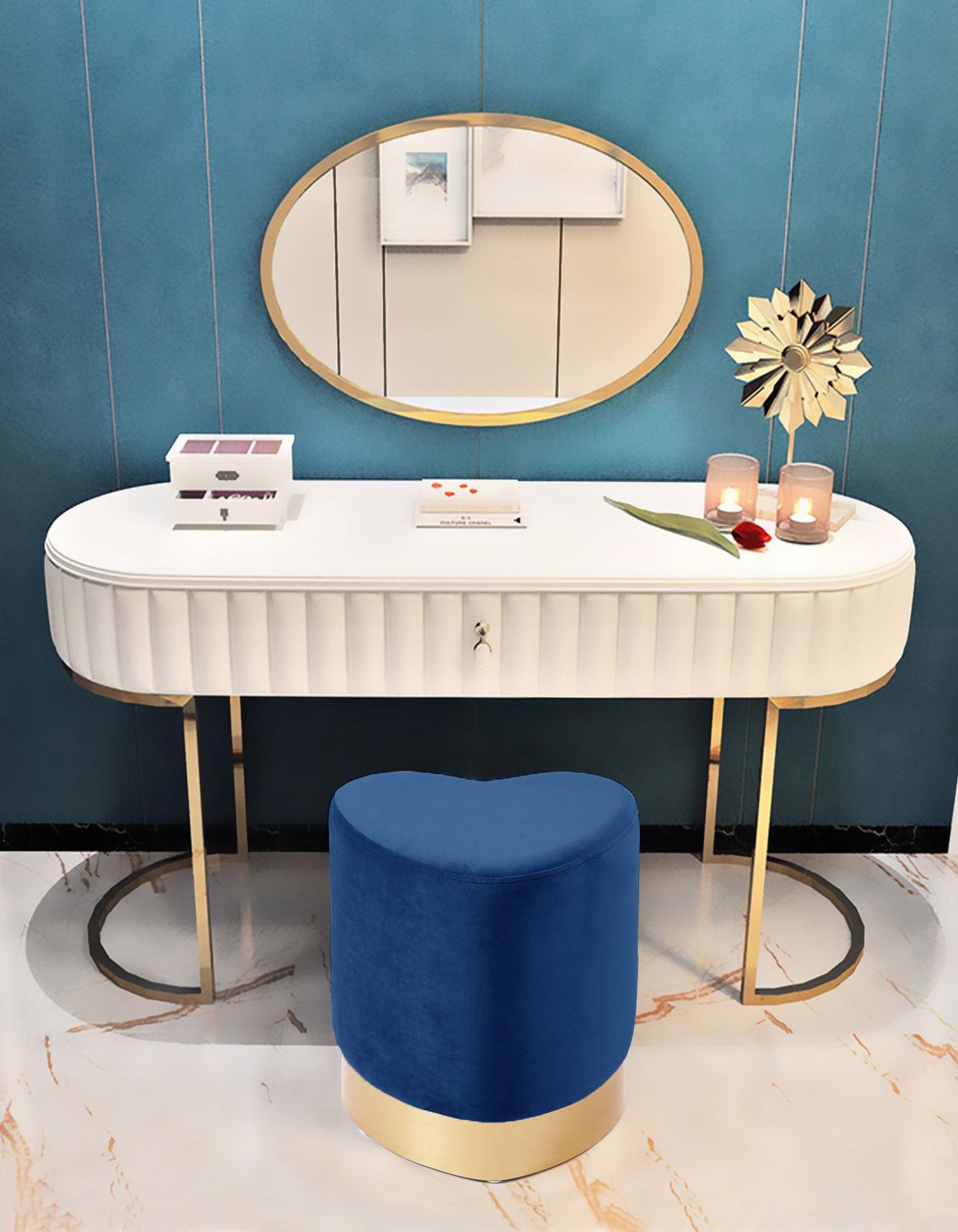Heart Velvet Ottoman/Stool