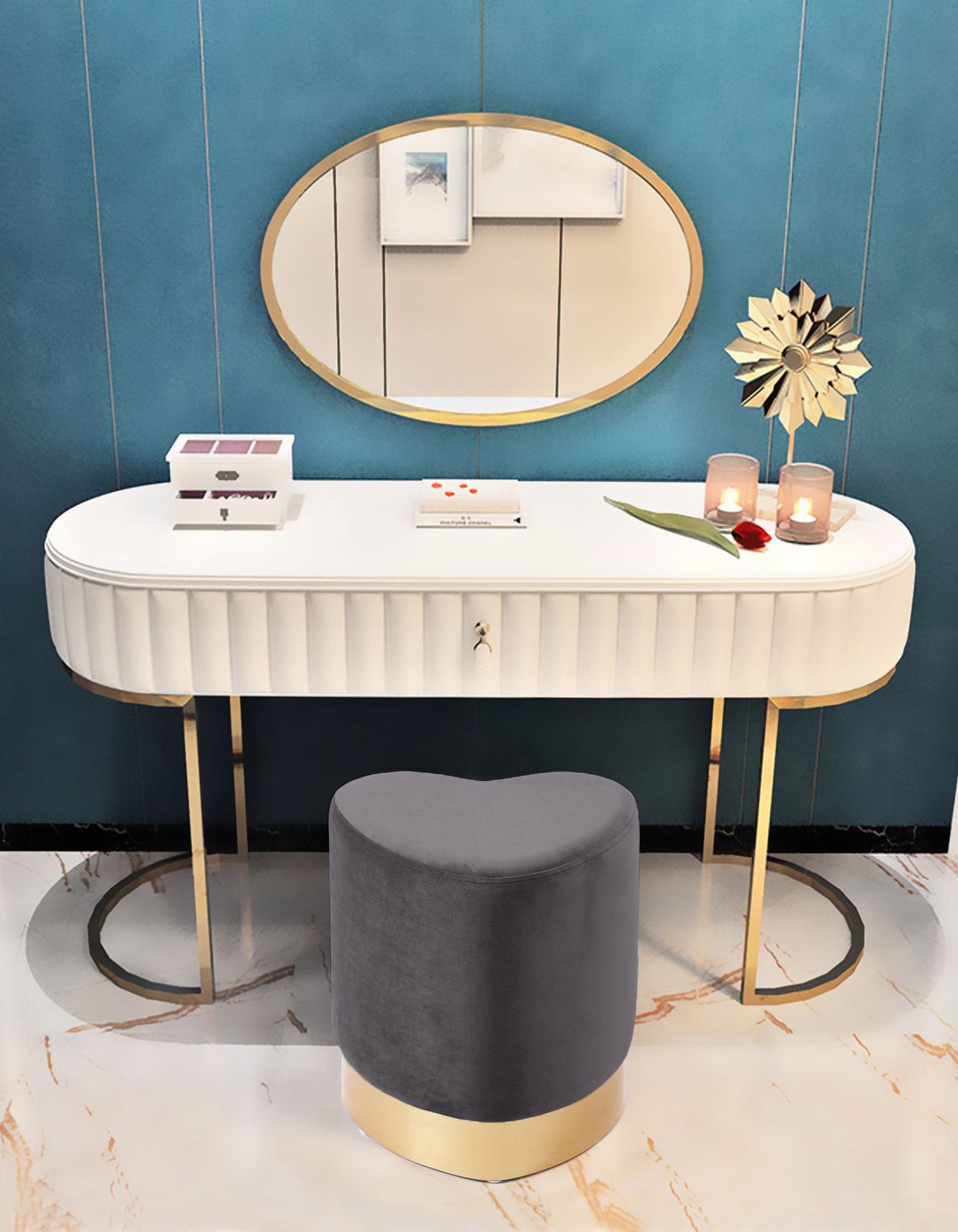 Heart Velvet Ottoman/Stool