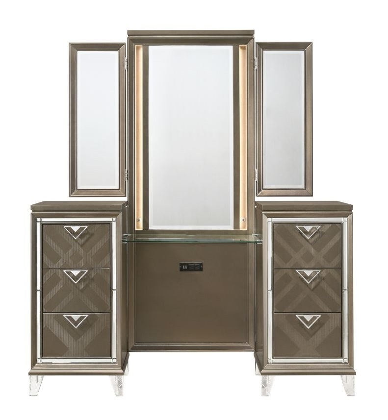 Skylar Wood Vanity Desk w/Mirror & 6 Drawers
