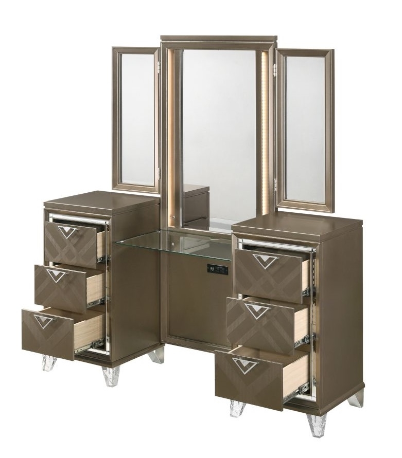 Skylar Wood Vanity Desk w/Mirror & 6 Drawers
