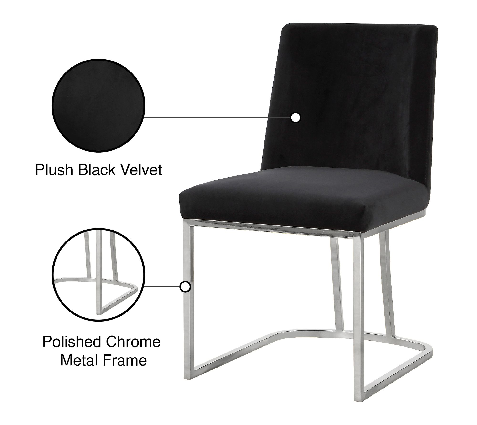 Heidi Velvet Dining Chair with Polished Chrome Metal Frame