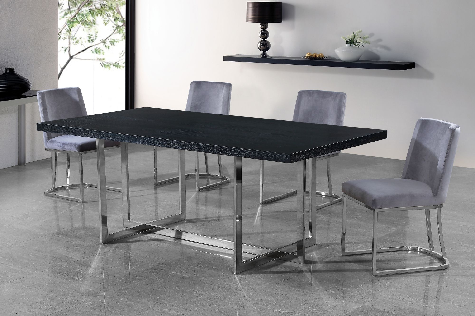 Heidi Velvet Dining Chair with Polished Metal Frame