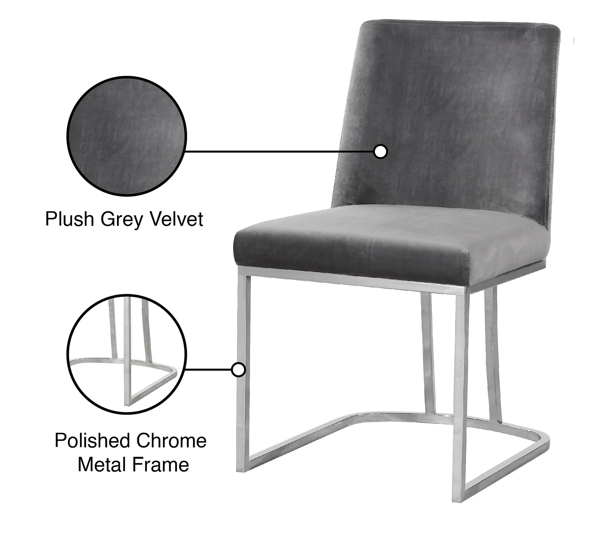 Heidi Velvet Dining Chair with Polished Chrome Metal Frame