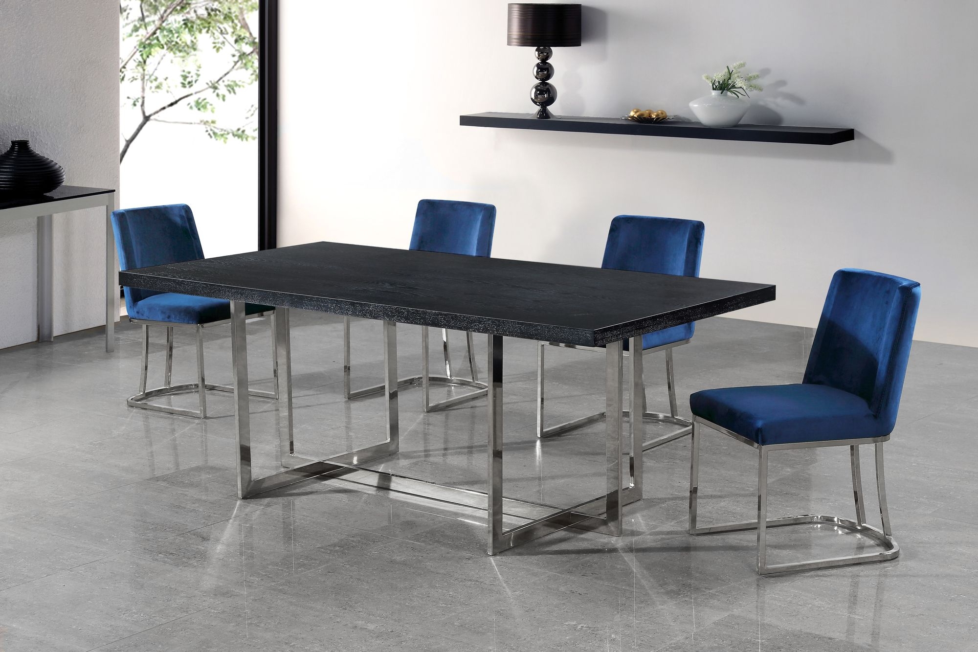 Heidi Velvet Dining Chair with Polished Metal Frame