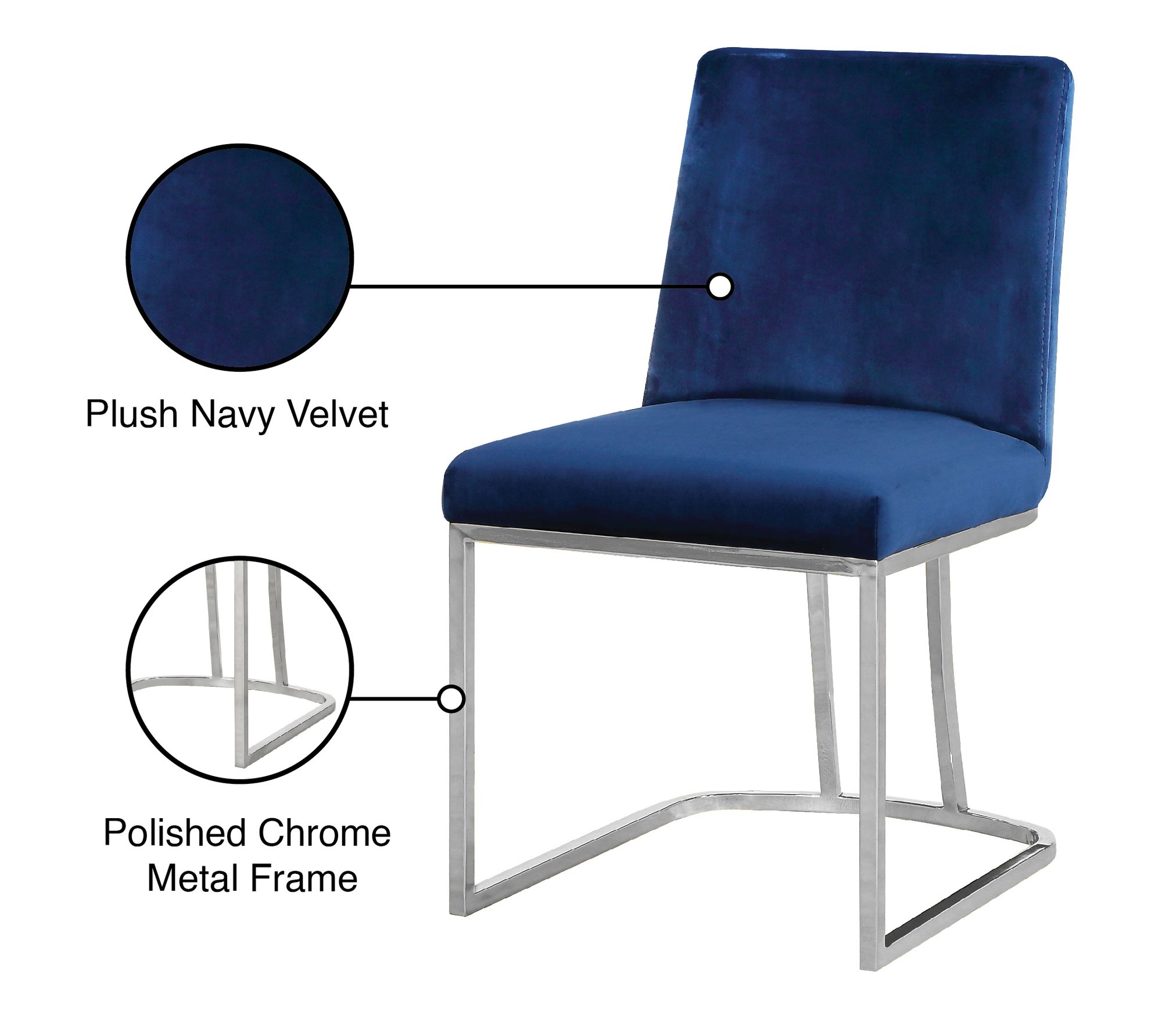Heidi Velvet Dining Chair with Polished Chrome Metal Frame