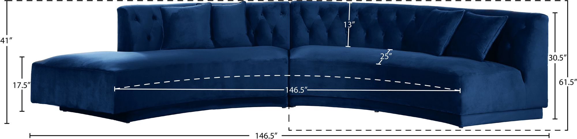 Kenzi 146.5" 2-Piece Velvet Sectional