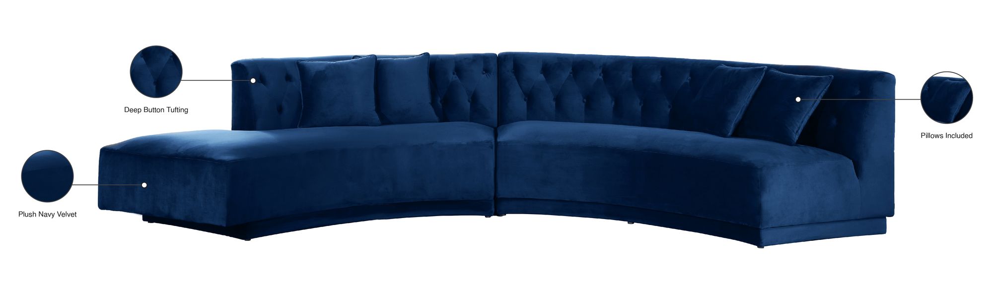Kenzi 146.5" 2-Piece Velvet Sectional