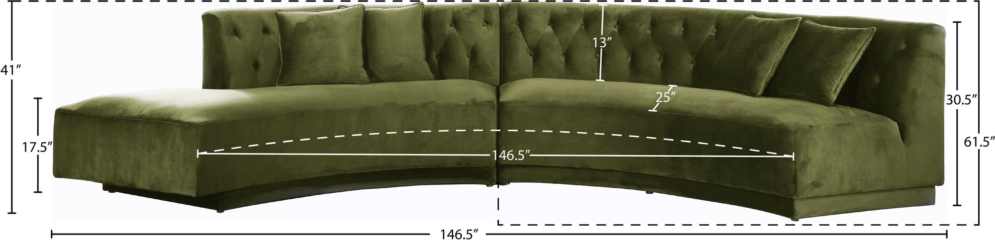Kenzi 146.5" 2-Piece Velvet Sectional